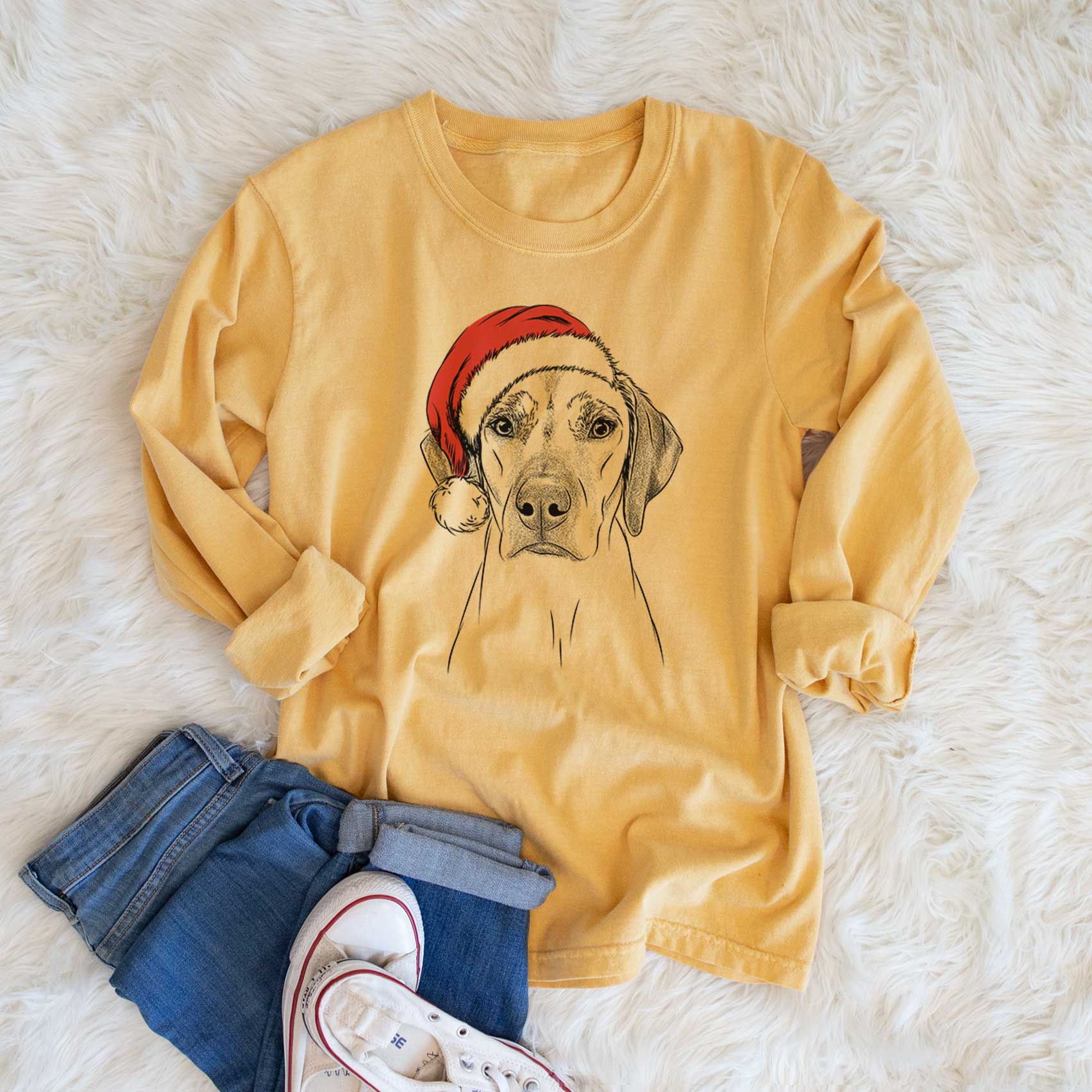 Santa Jenga the Rhodesian Ridgeback - Men's Heavyweight 100% Cotton Long Sleeve