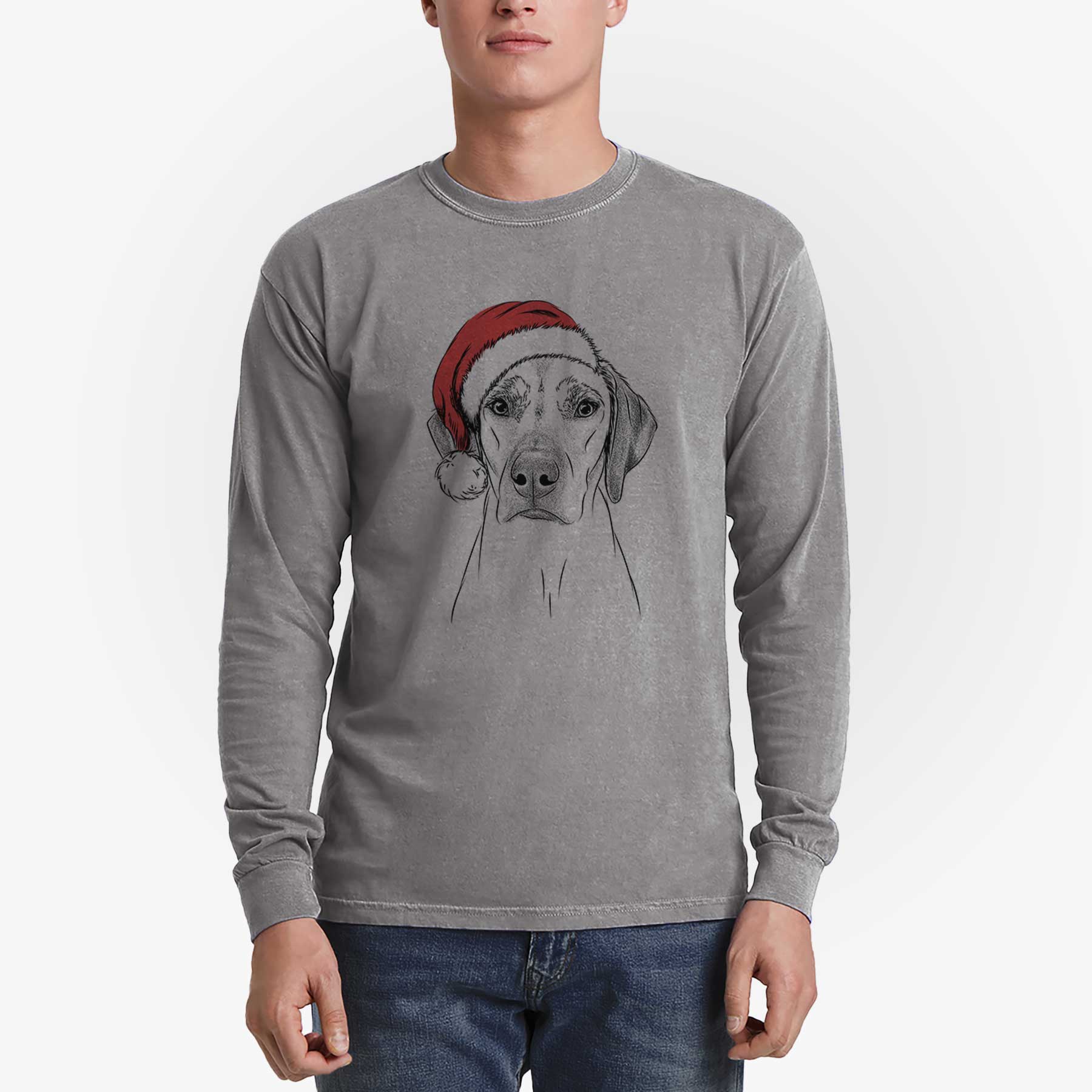 Santa Jenga the Rhodesian Ridgeback - Men's Heavyweight 100% Cotton Long Sleeve