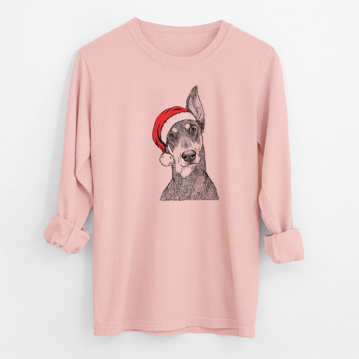 Santa Jenna the Doberman Pinscher - Men's Heavyweight 100% Cotton Long Sleeve