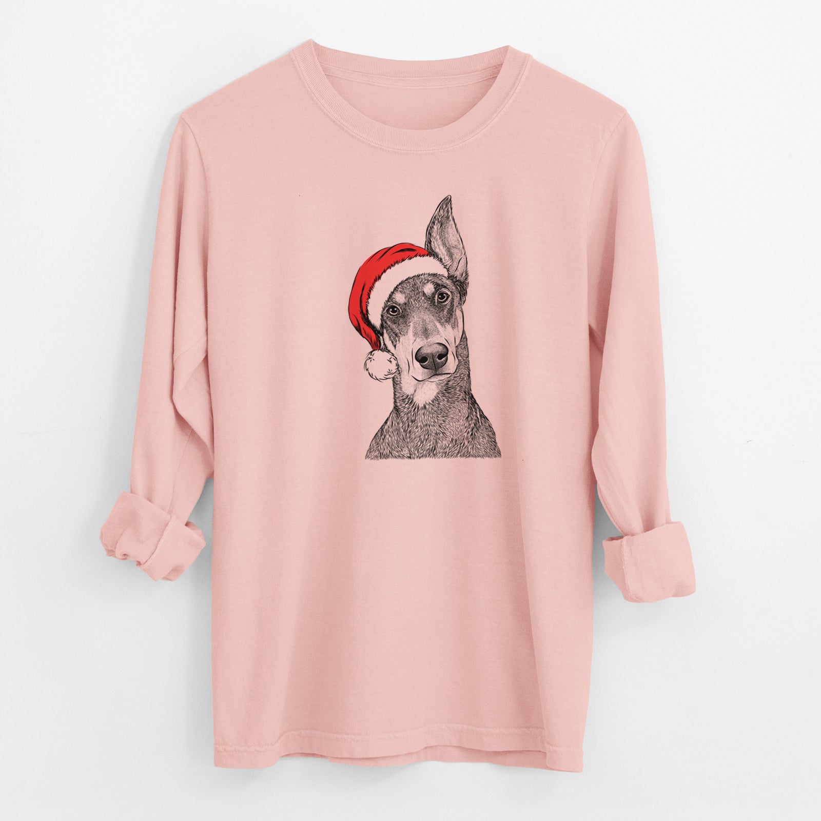 Santa Jenna the Doberman Pinscher - Men's Heavyweight 100% Cotton Long Sleeve