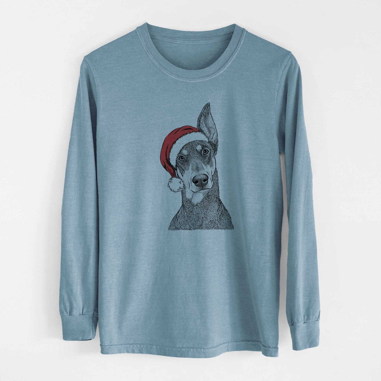 Santa Jenna the Doberman Pinscher - Men's Heavyweight 100% Cotton Long Sleeve