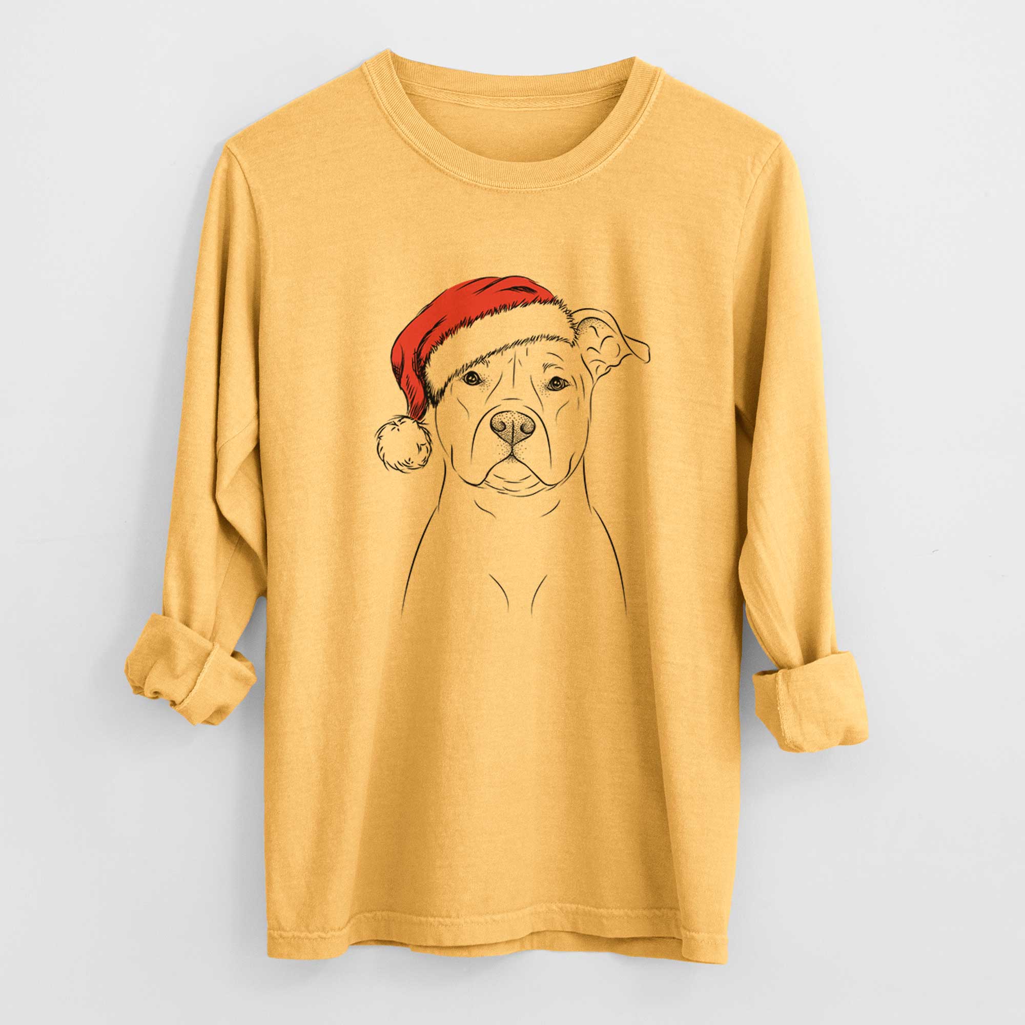 Santa Jethro the American Staffordshire Terrier - Men's Heavyweight 100% Cotton Long Sleeve