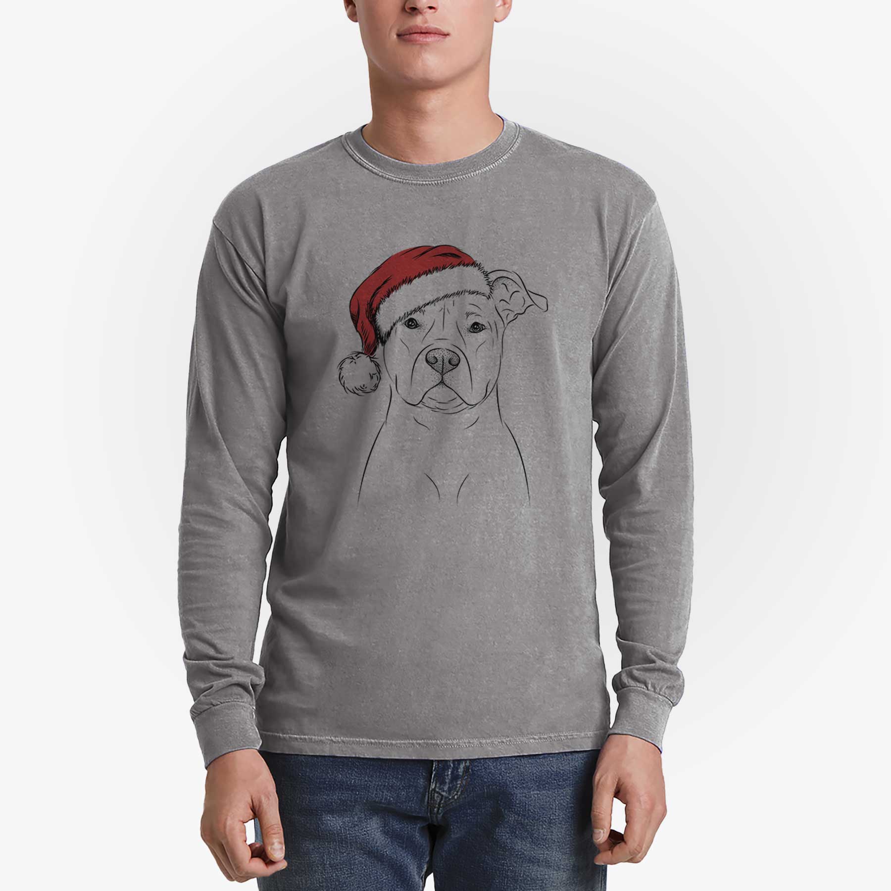 Santa Jethro the American Staffordshire Terrier - Men's Heavyweight 100% Cotton Long Sleeve