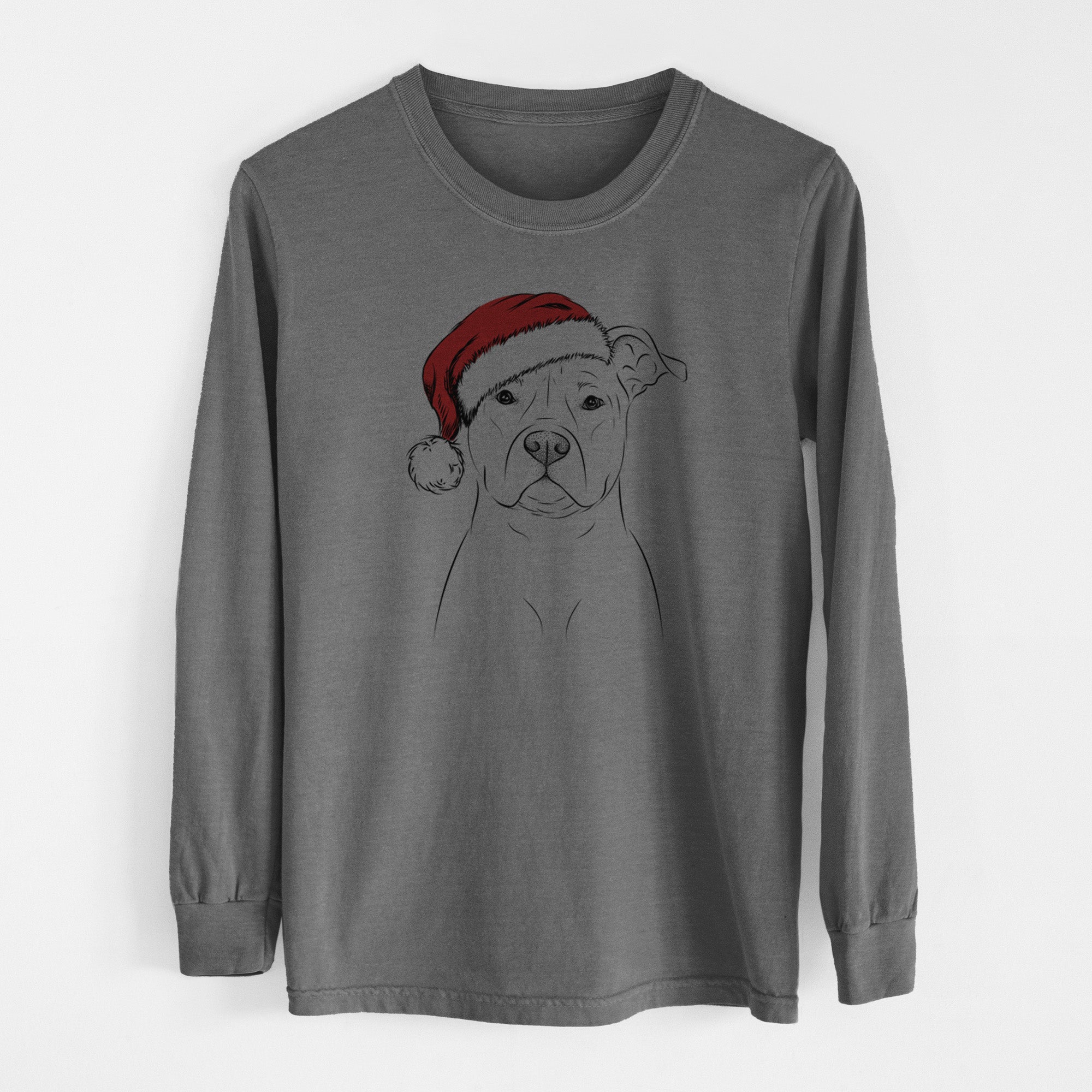 Santa Jethro the American Staffordshire Terrier - Men's Heavyweight 100% Cotton Long Sleeve