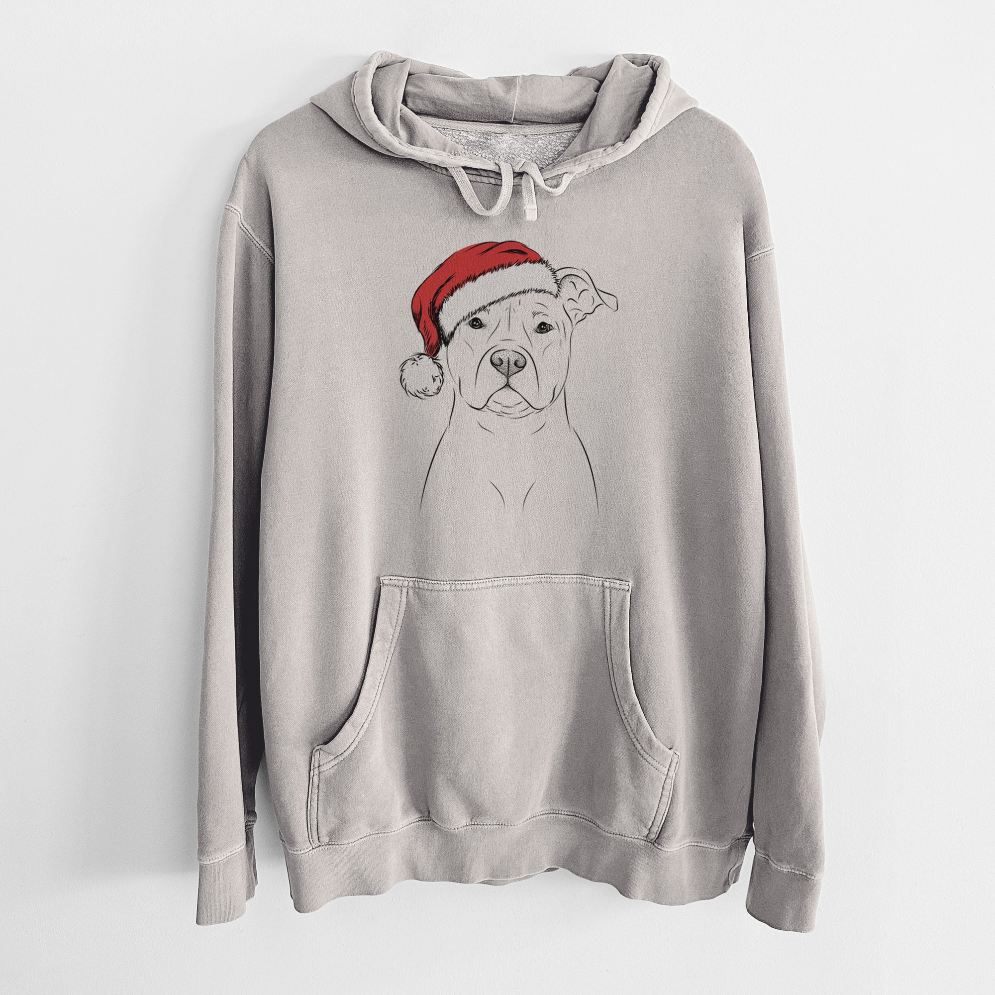 Santa Hat Jethro the American Staffordshire Terrier - Unisex Pigment Dyed Hoodie