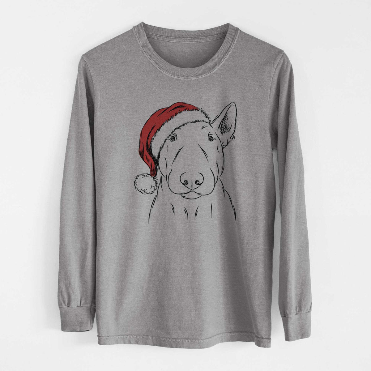 Santa Jett the Bull Terrier - Men's Heavyweight 100% Cotton Long Sleeve