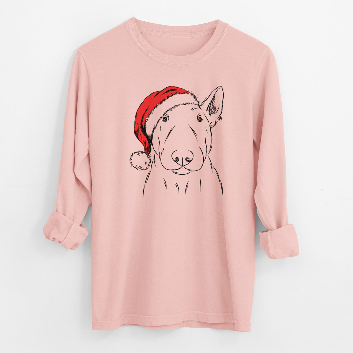 Santa Jett the Bull Terrier - Men's Heavyweight 100% Cotton Long Sleeve