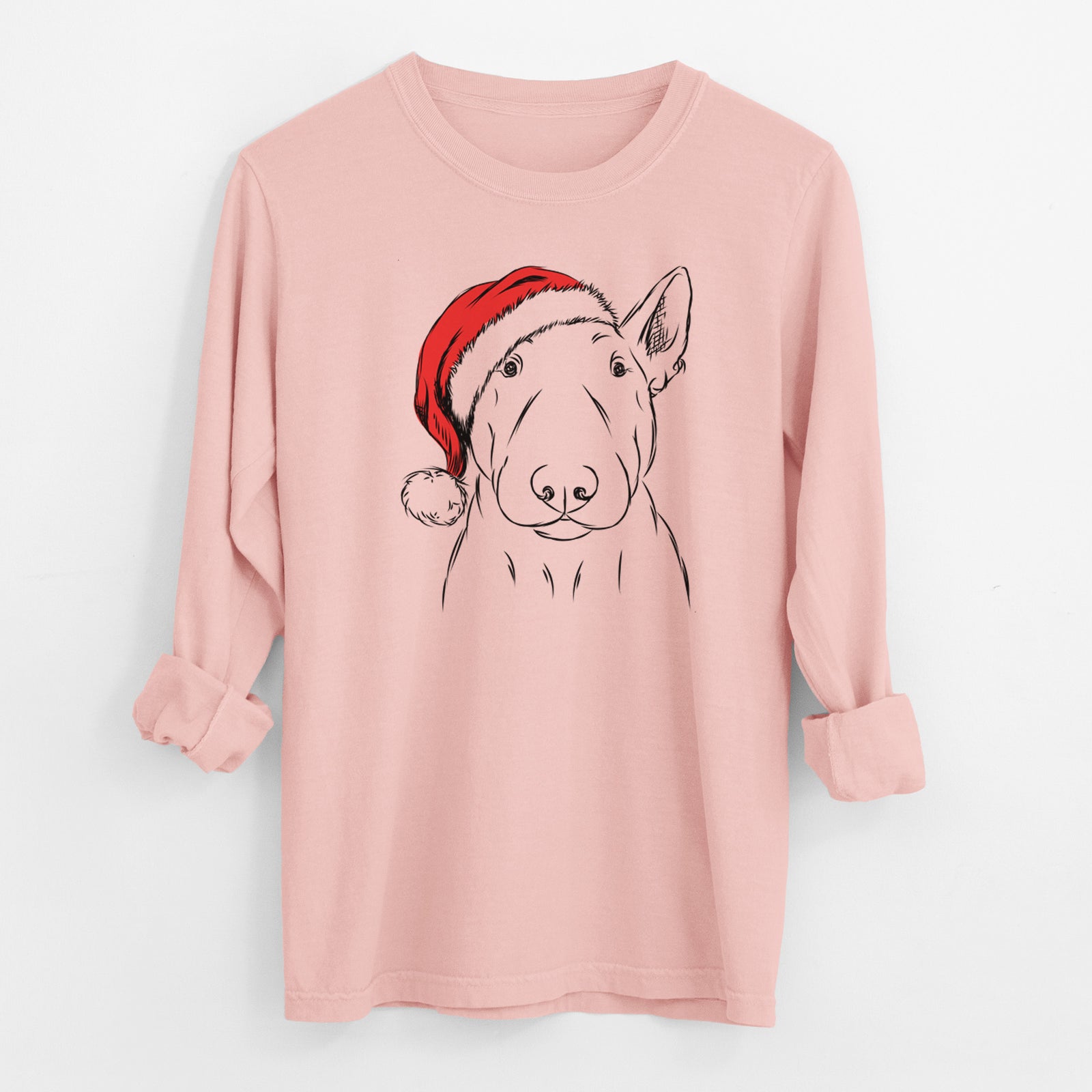 Santa Jett the Bull Terrier - Men's Heavyweight 100% Cotton Long Sleeve