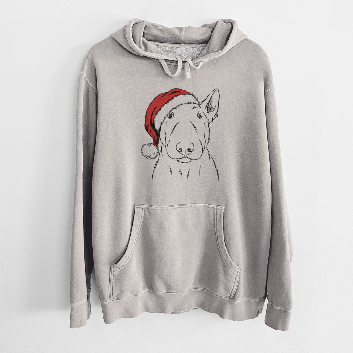 Santa Hat Jett the Bull Terrier - Unisex Pigment Dyed Hoodie