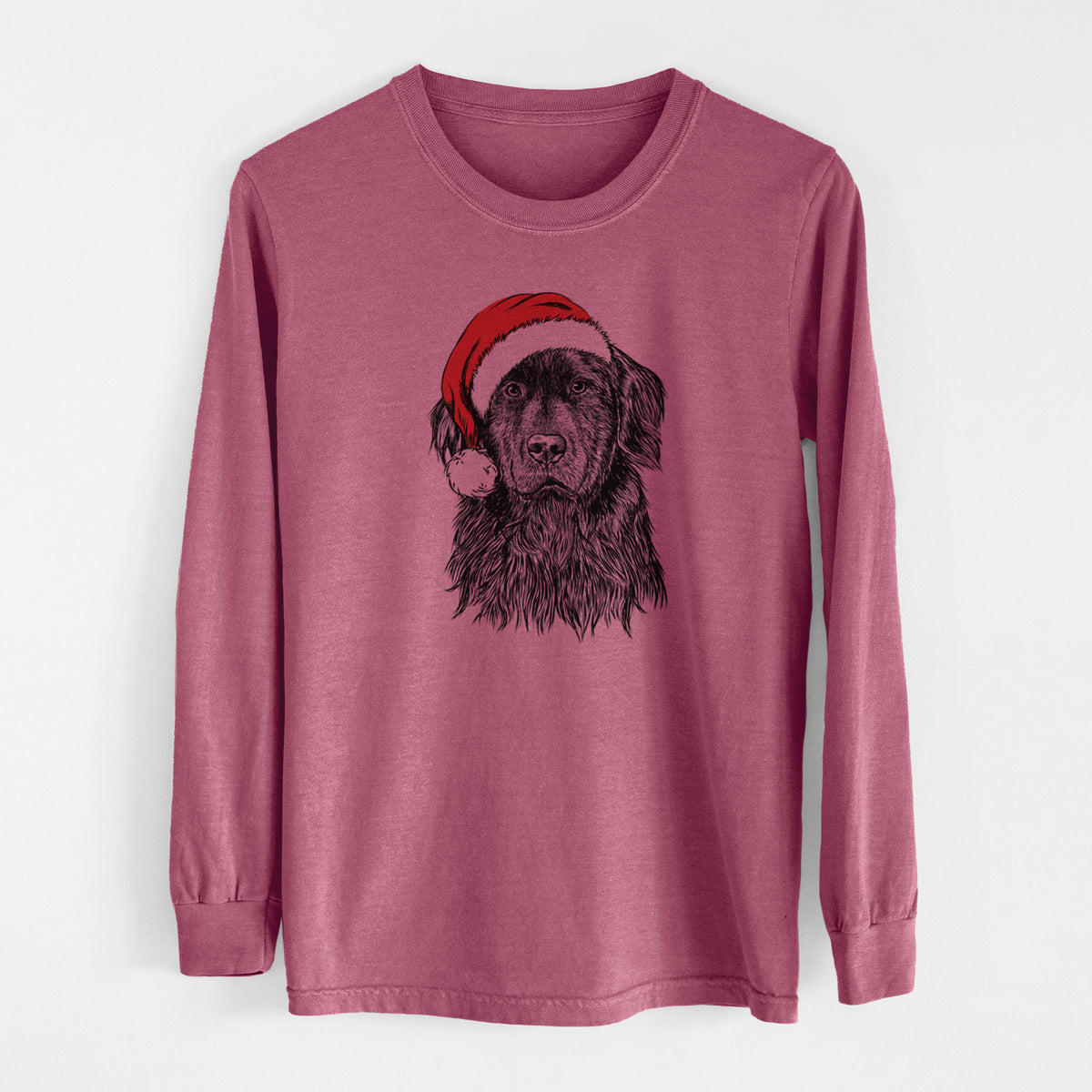 Santa Jinx the Newfoundland - Men&#39;s Heavyweight 100% Cotton Long Sleeve