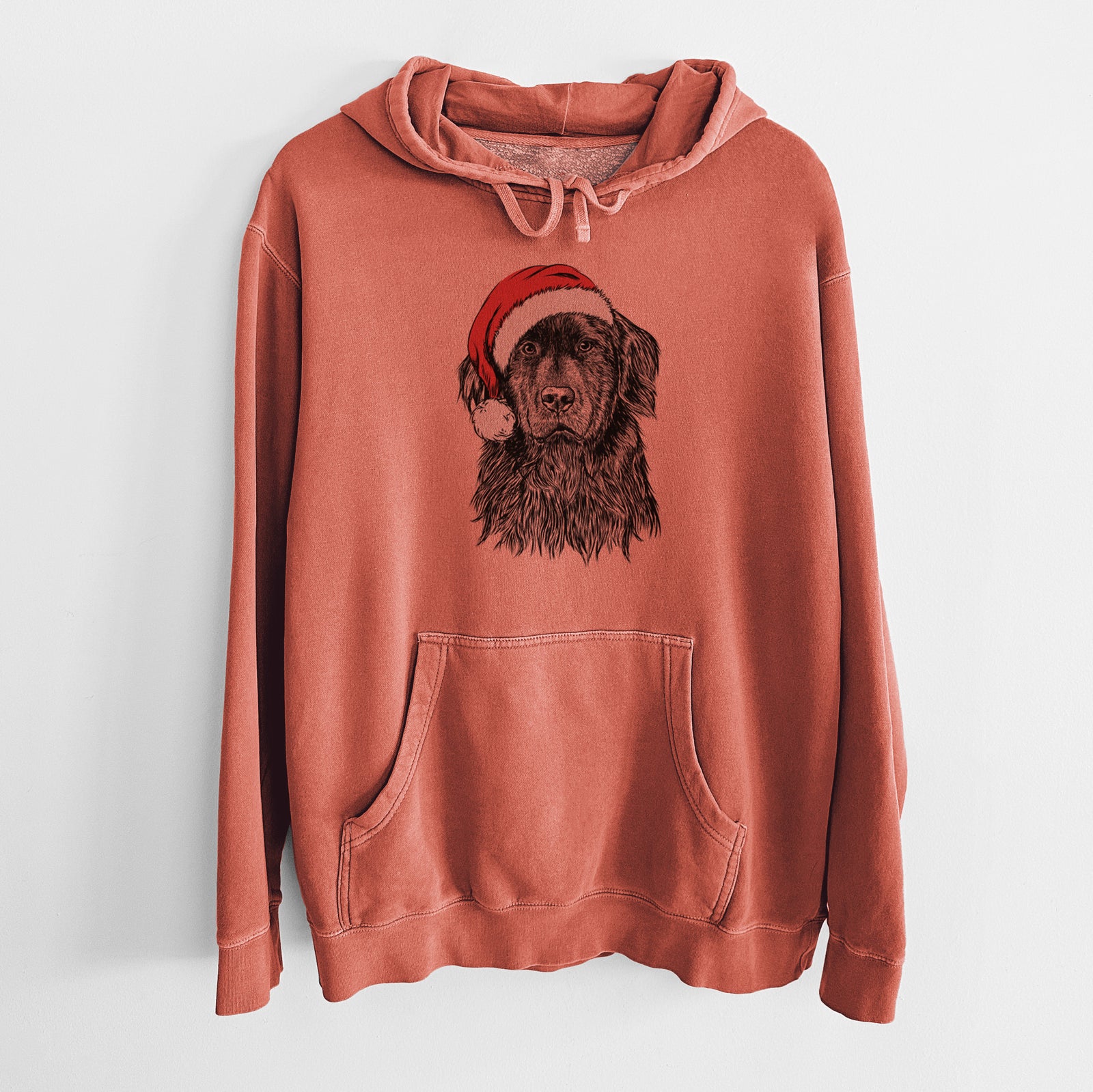 Santa Hat Jinx the Newfoundland - Unisex Pigment Dyed Hoodie