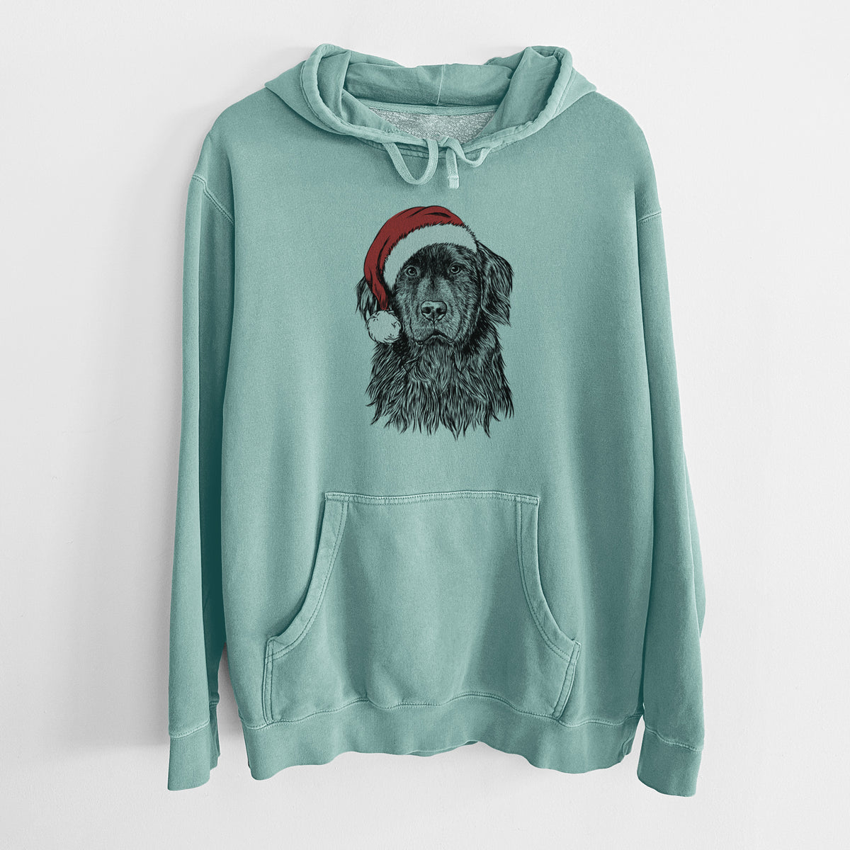 Santa Hat Jinx the Newfoundland - Unisex Pigment Dyed Hoodie