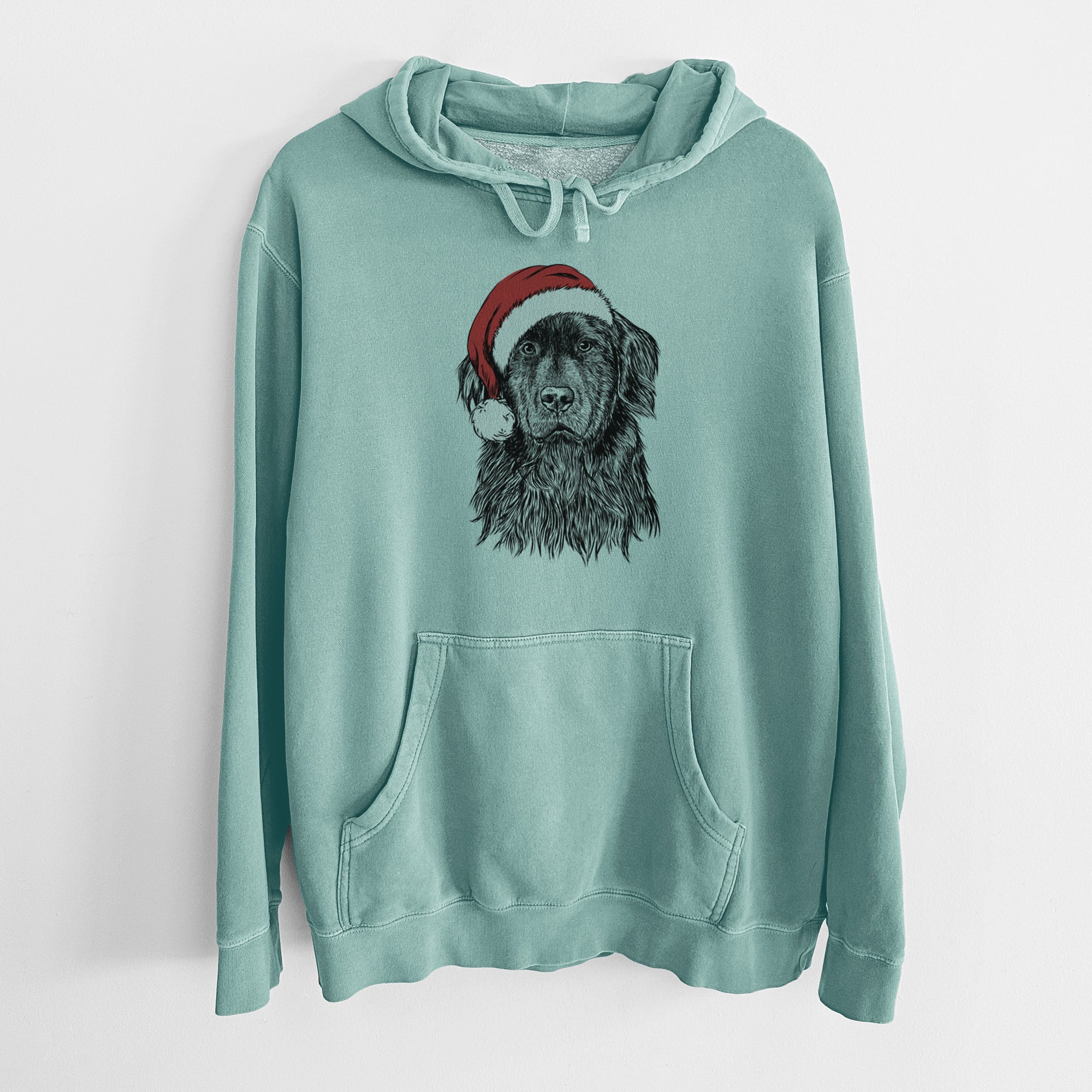 Santa Hat Jinx the Newfoundland - Unisex Pigment Dyed Hoodie