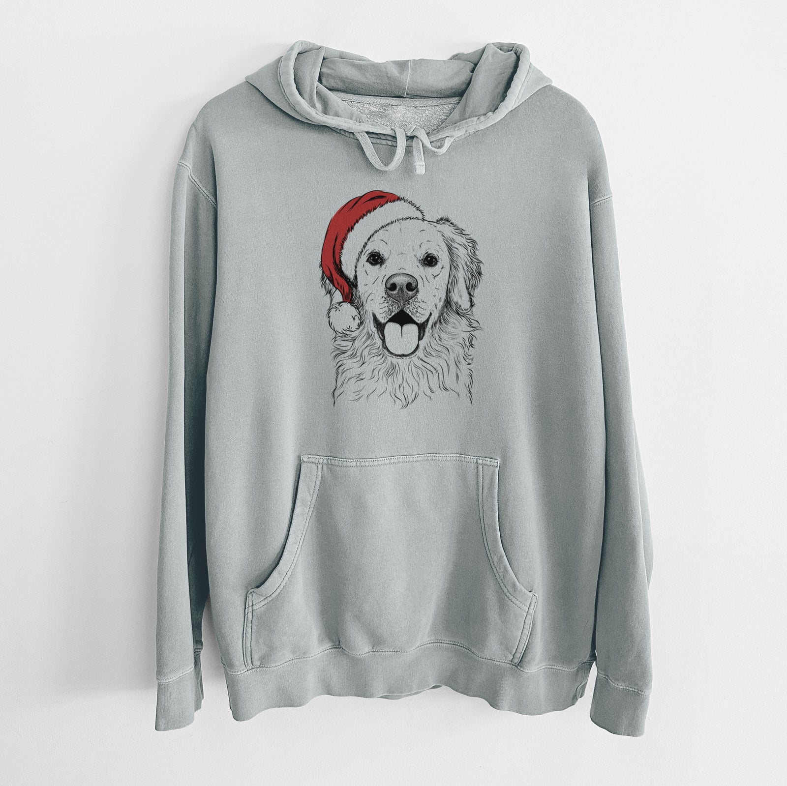 Santa Hat Juniper the Golden Retriever - Unisex Pigment Dyed Hoodie