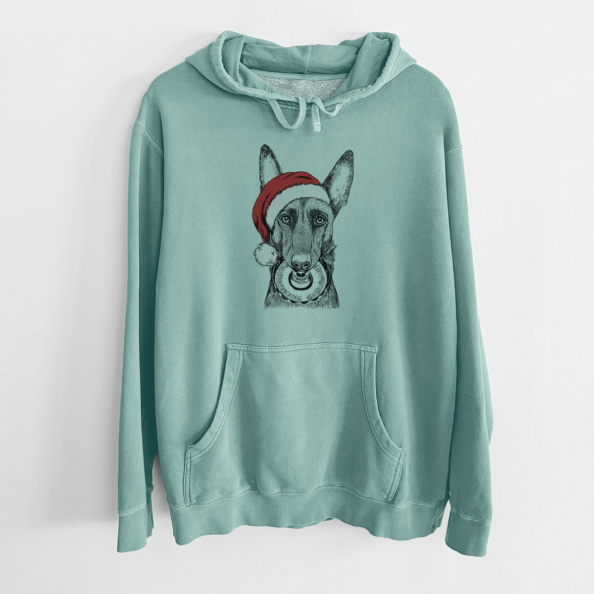 Santa Hat Juno the Belgian Malinois - Unisex Pigment Dyed Hoodie