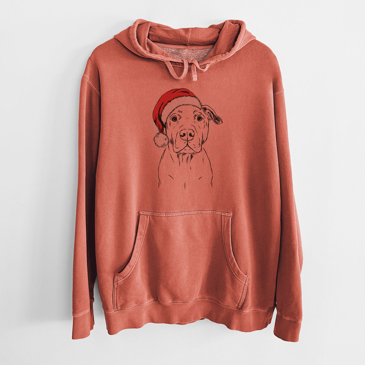 Santa Hat Kadin the Pitbull - Unisex Pigment Dyed Hoodie