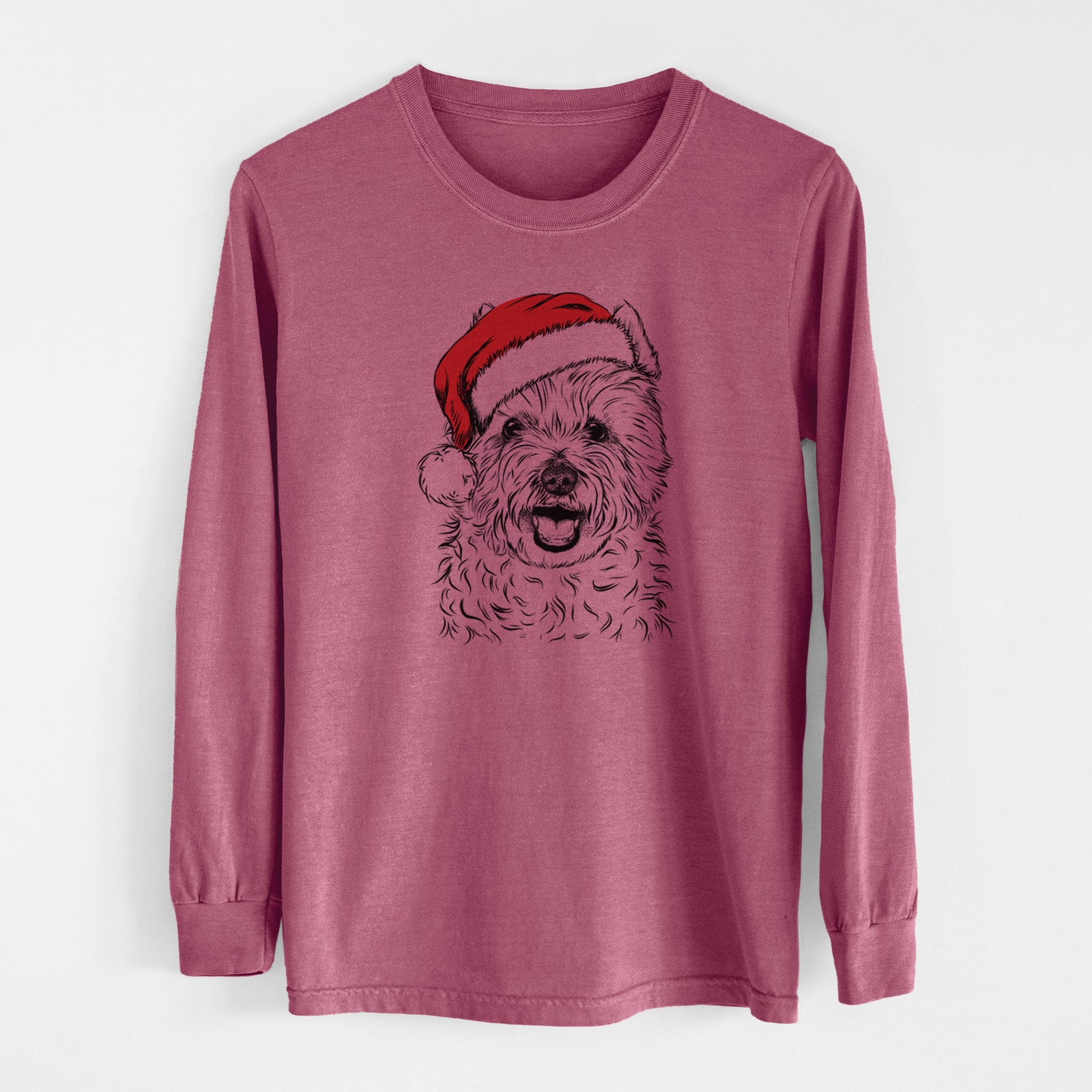 Santa Kami the West Highland Terrier - Men's Heavyweight 100% Cotton Long Sleeve