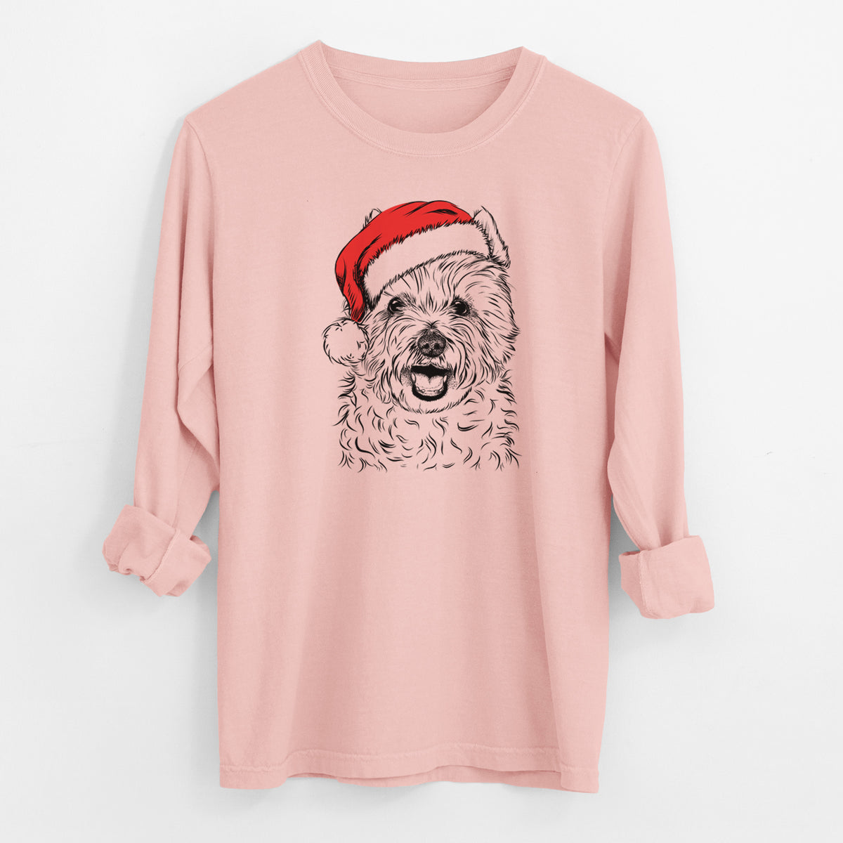 Santa Kami the West Highland Terrier - Men's Heavyweight 100% Cotton Long Sleeve