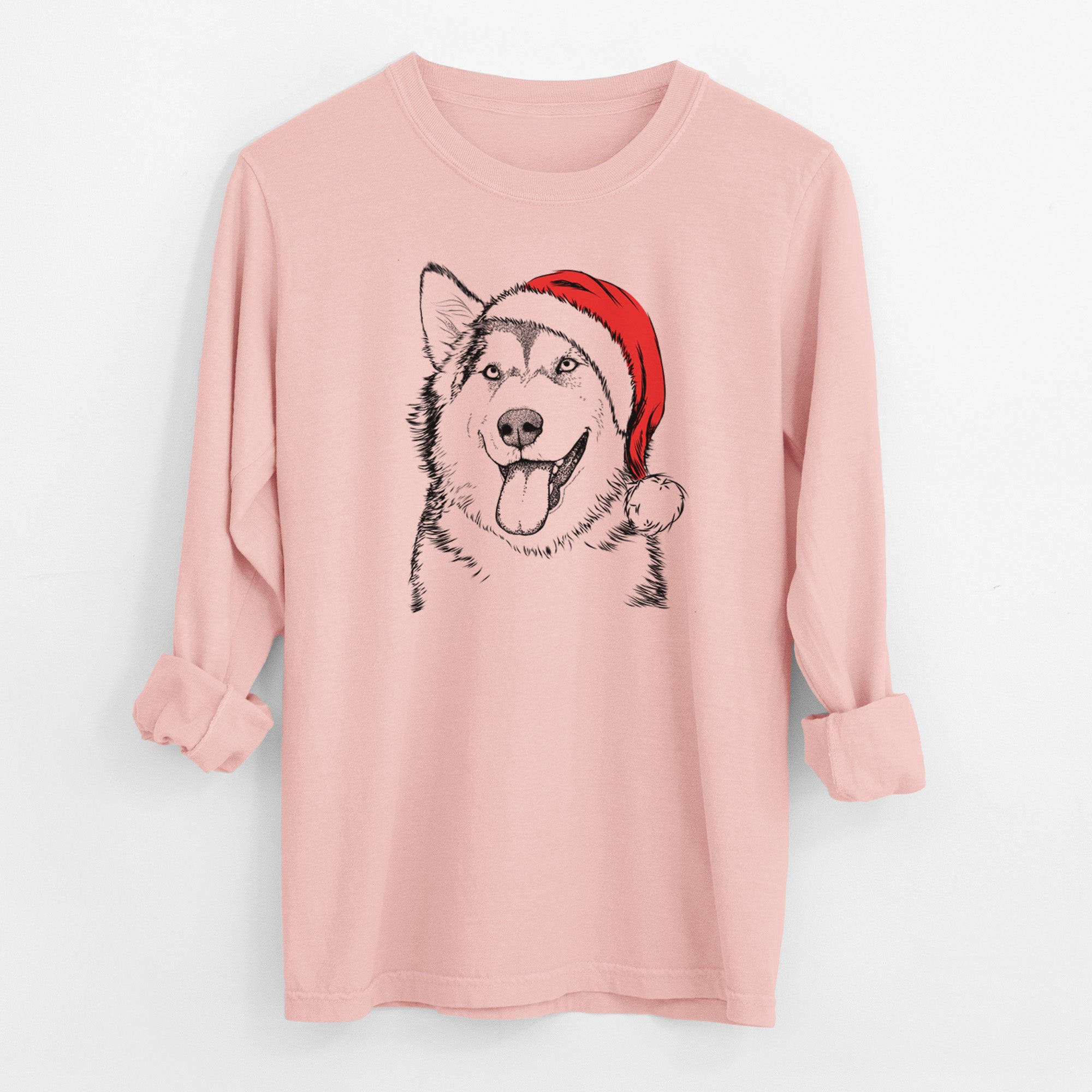 Santa Kaskae the Alaskan Malamute - Men's Heavyweight 100% Cotton Long Sleeve