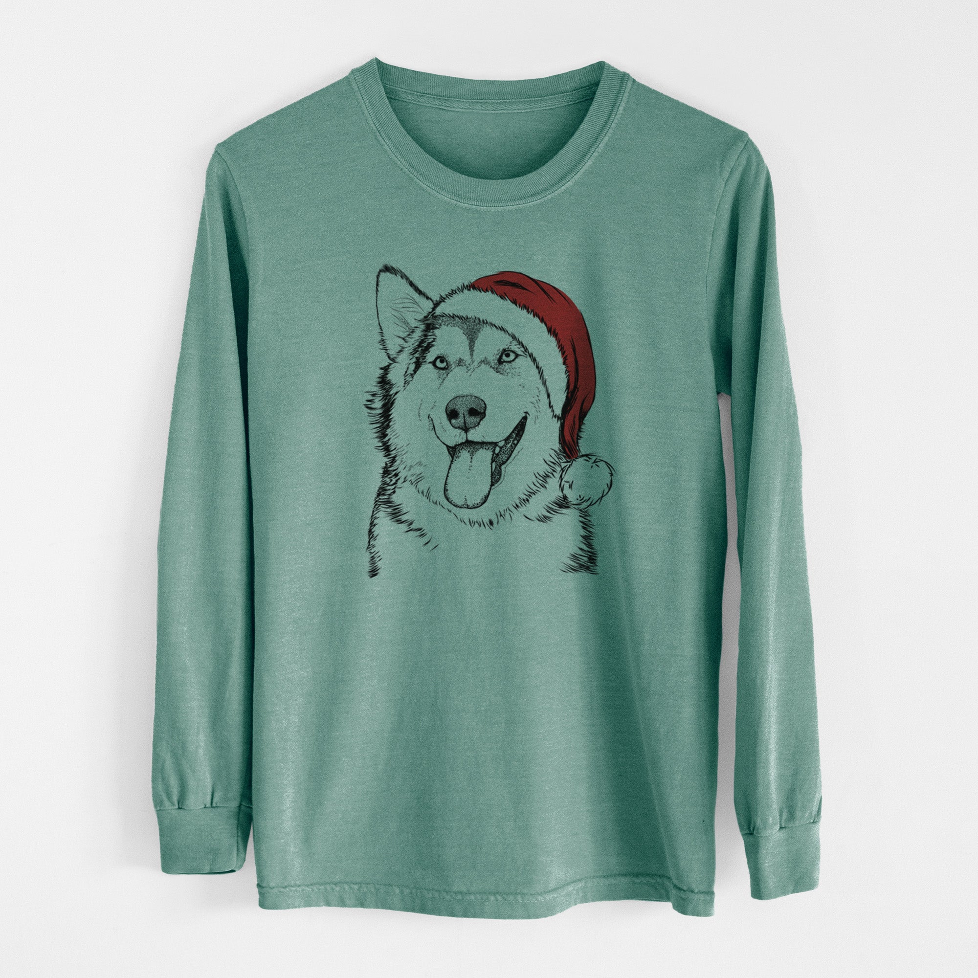 Santa Kaskae the Alaskan Malamute - Men's Heavyweight 100% Cotton Long Sleeve