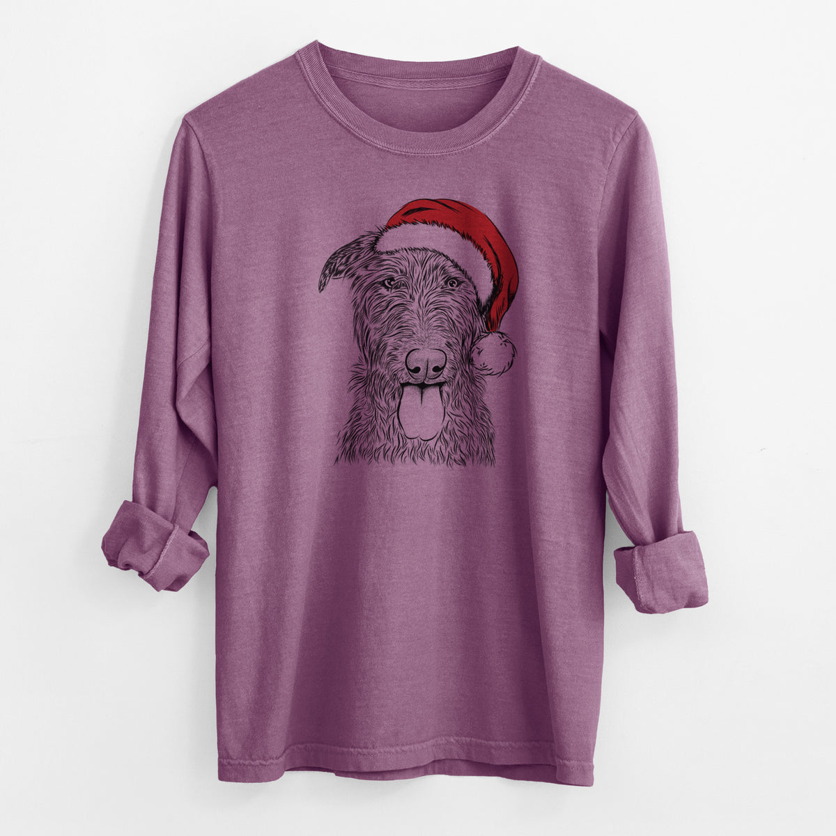 Santa Keeva the Irish Wolfhound - Men's Heavyweight 100% Cotton Long Sleeve
