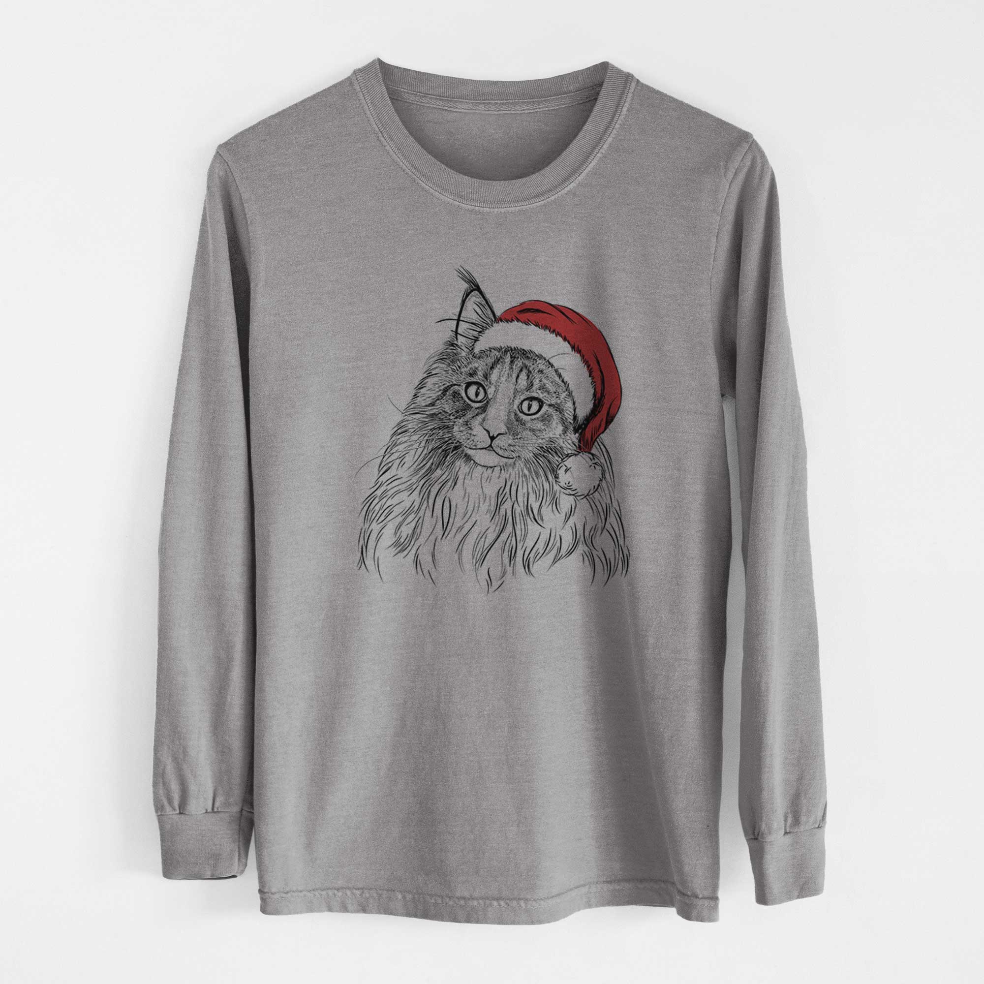 Santa Kiki the Maine Coon Cat - Men's Heavyweight 100% Cotton Long Sleeve