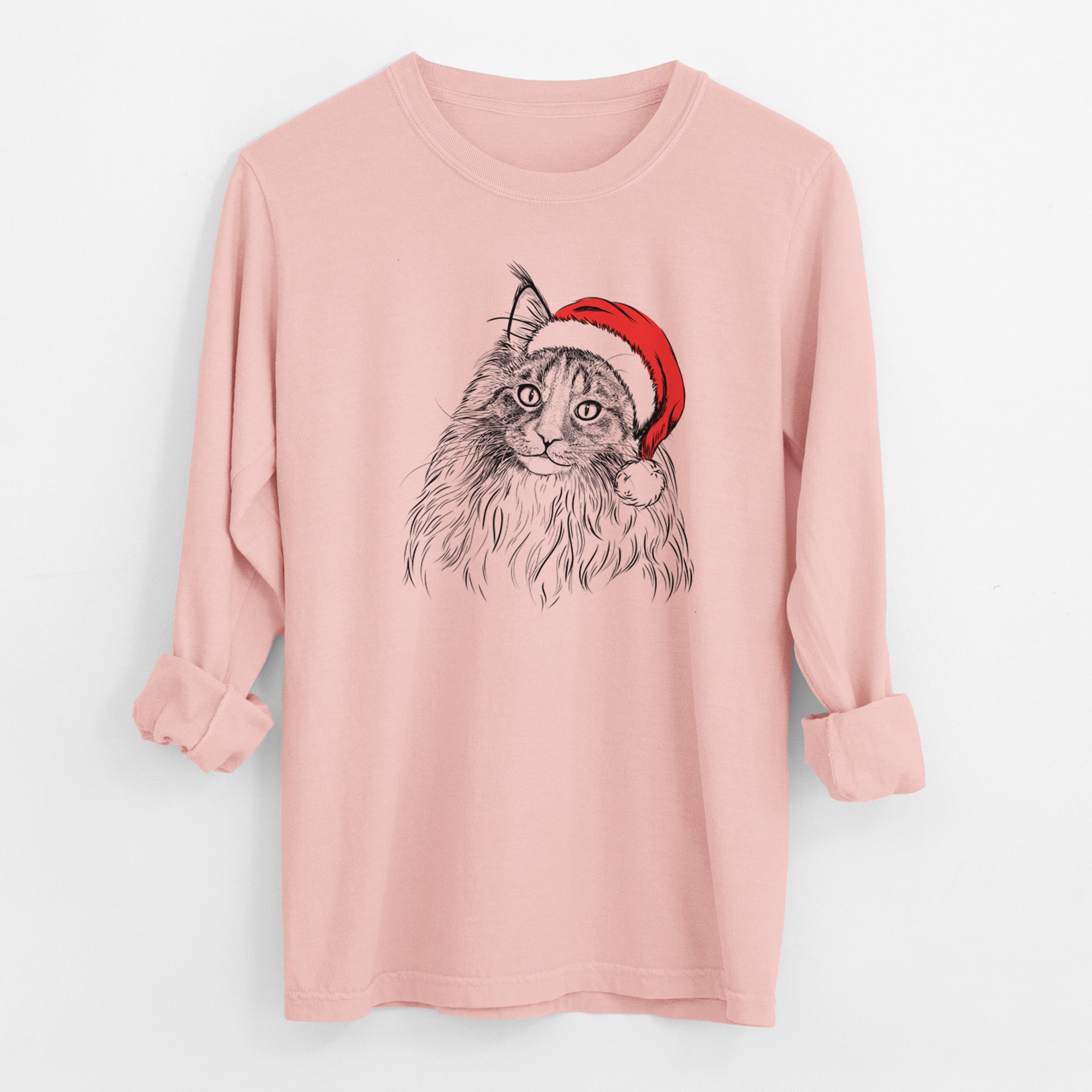 Santa Kiki the Maine Coon Cat - Men's Heavyweight 100% Cotton Long Sleeve