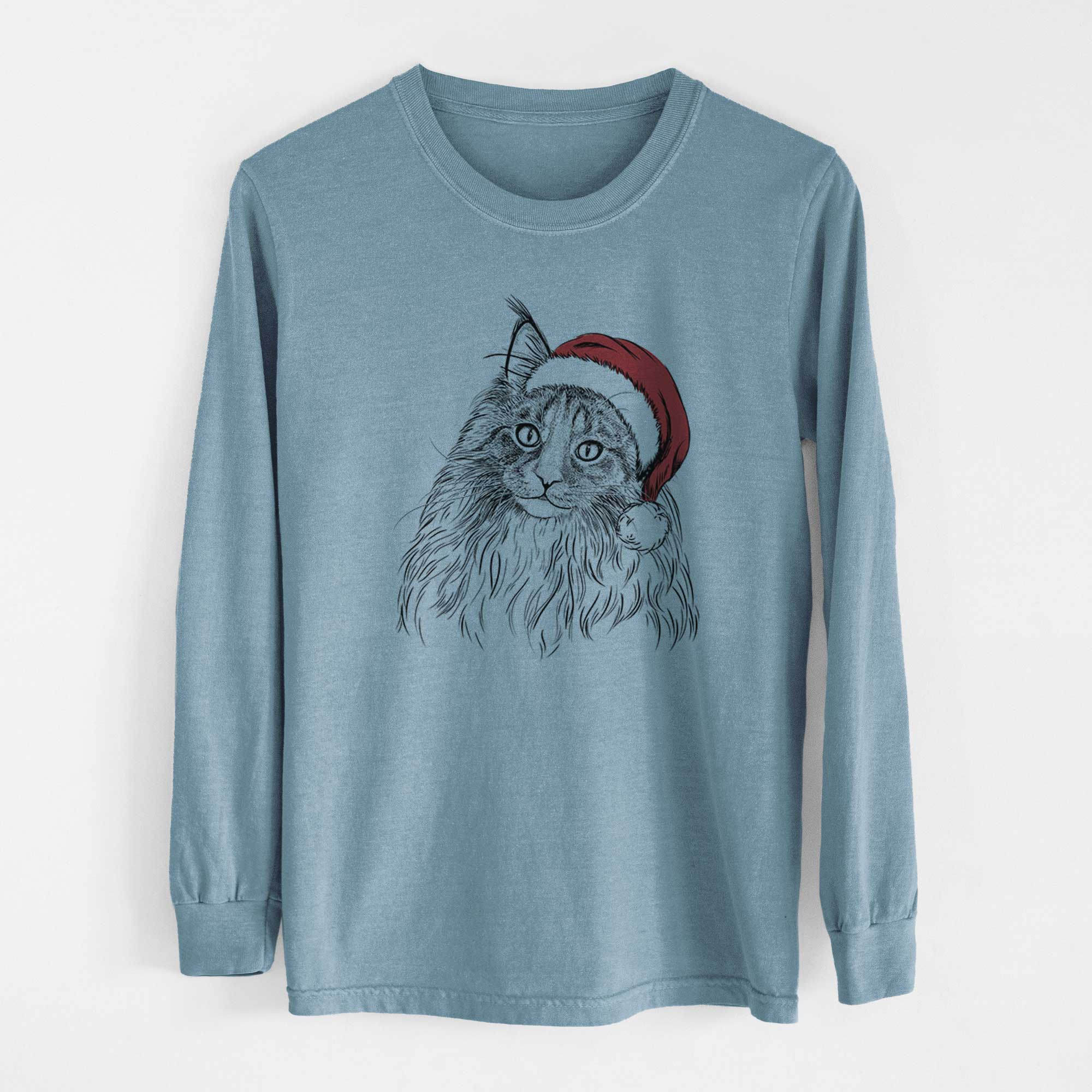 Santa Kiki the Maine Coon Cat - Men's Heavyweight 100% Cotton Long Sleeve