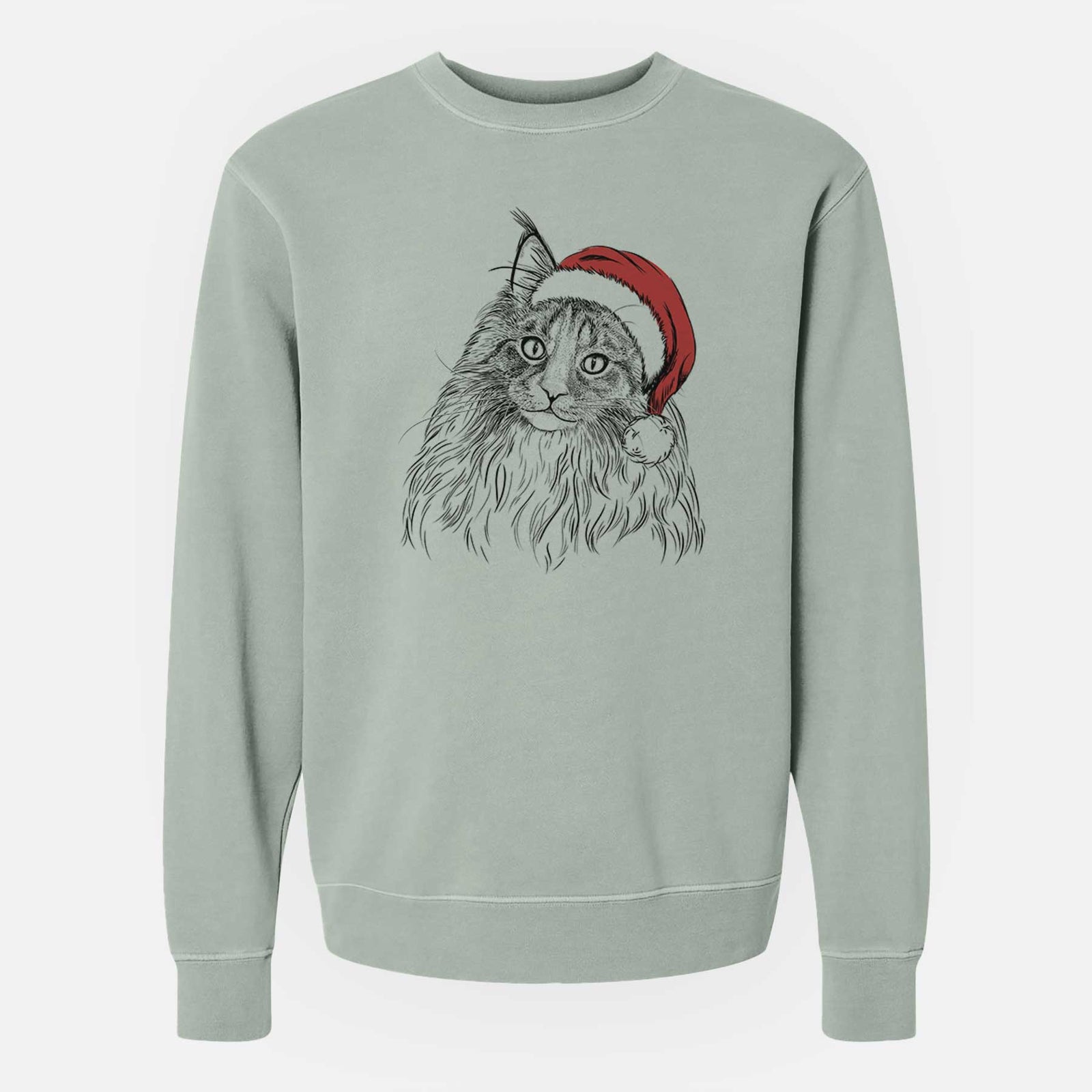 Santa Kiki the Maine Coon Cat - Unisex Pigment Dyed Crew Sweatshirt