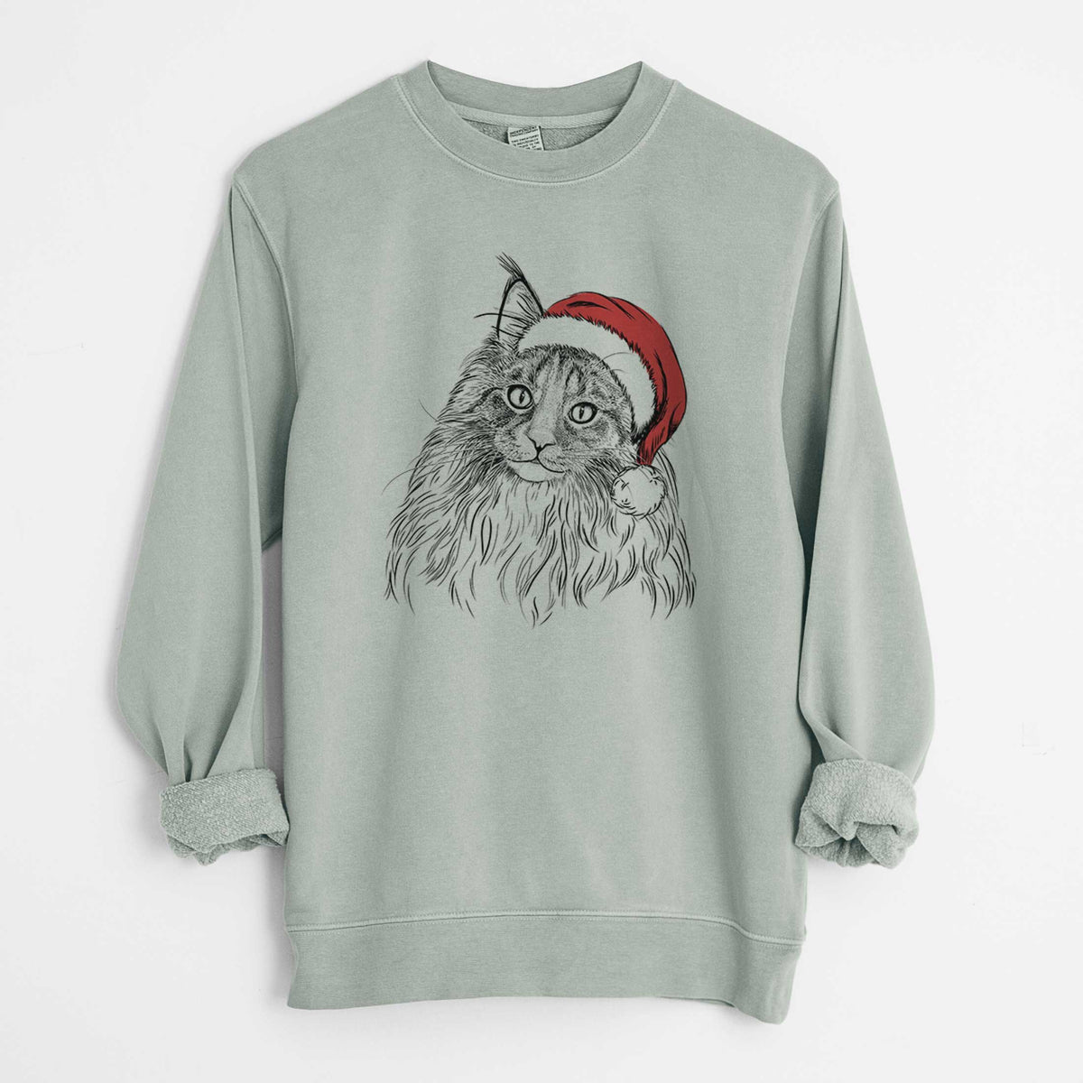 Santa Kiki the Maine Coon Cat - Unisex Pigment Dyed Crew Sweatshirt