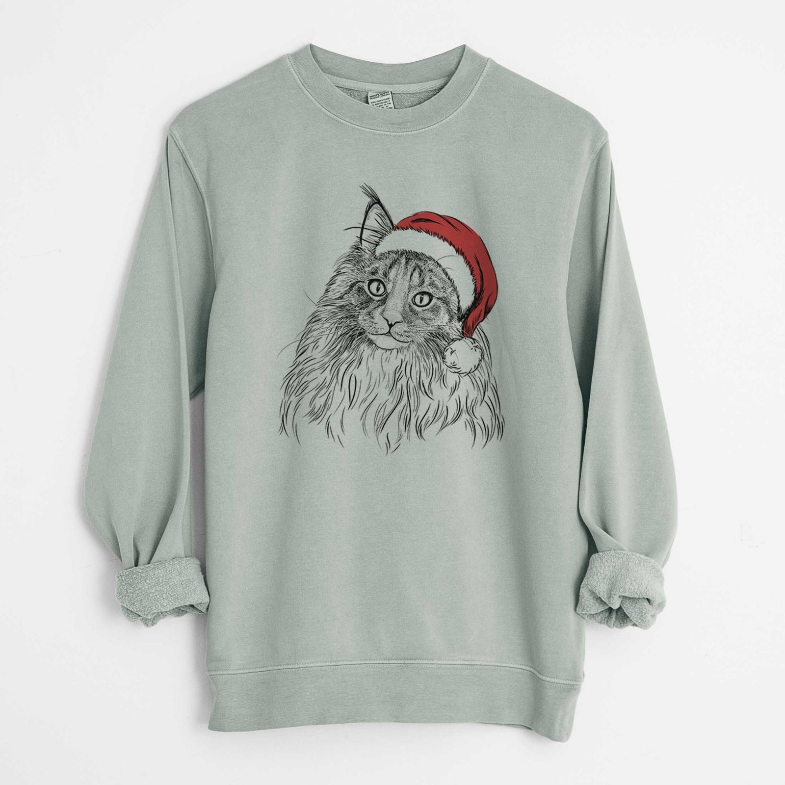 Santa Kiki the Maine Coon Cat - Unisex Pigment Dyed Crew Sweatshirt