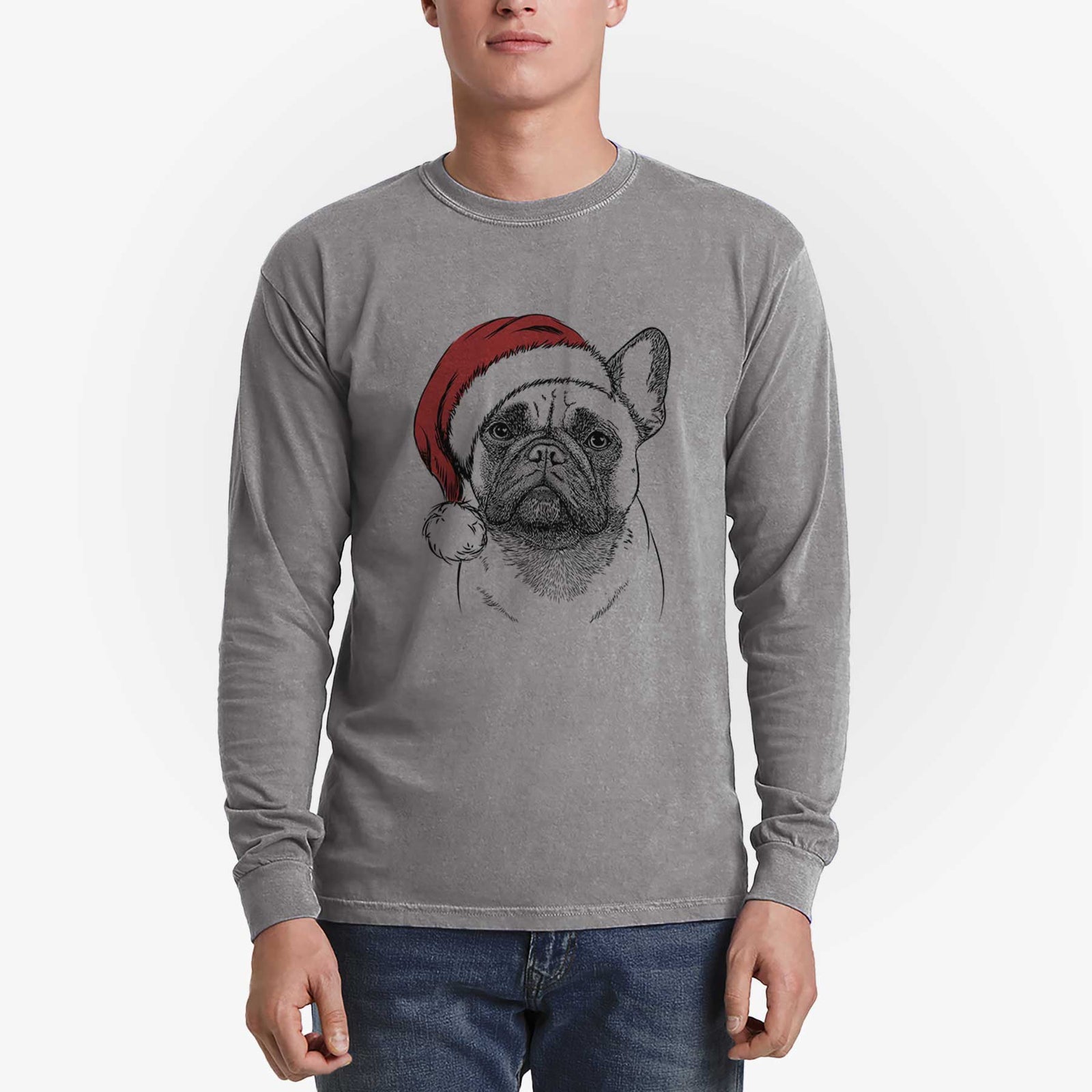 Santa Kingsleigh the French Bulldog - Men's Heavyweight 100% Cotton Long Sleeve