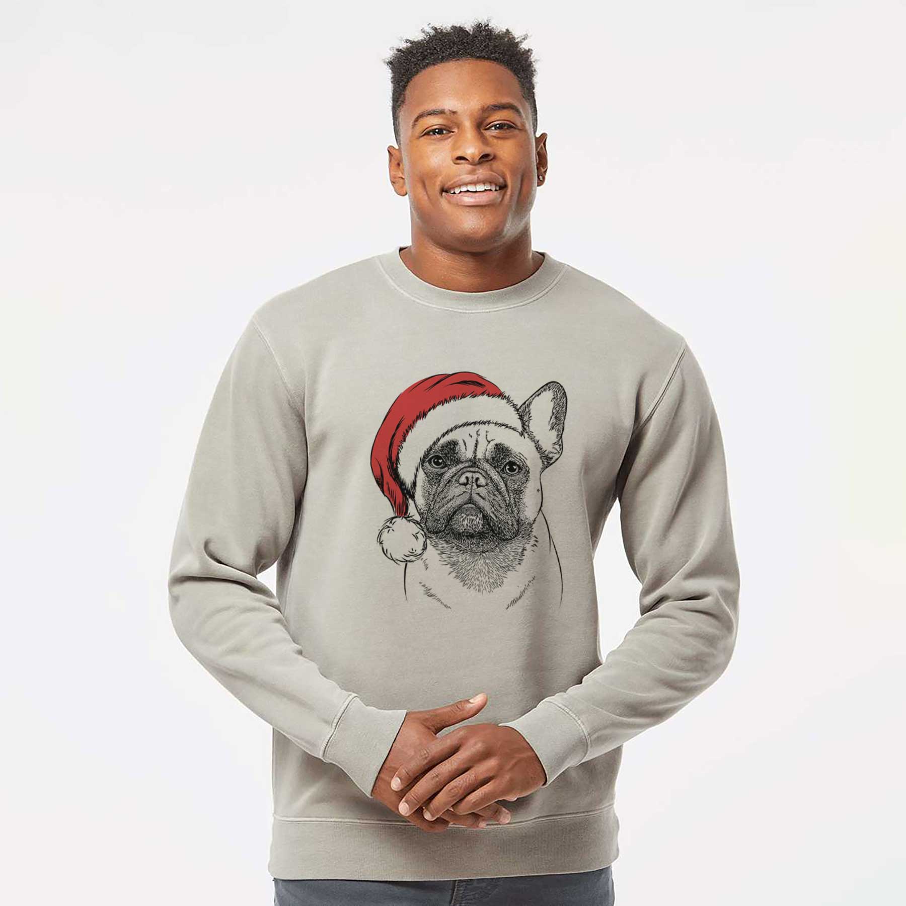 Santa Kingsleigh the French Bulldog - Unisex Pigment Dyed Crew Sweatshirt