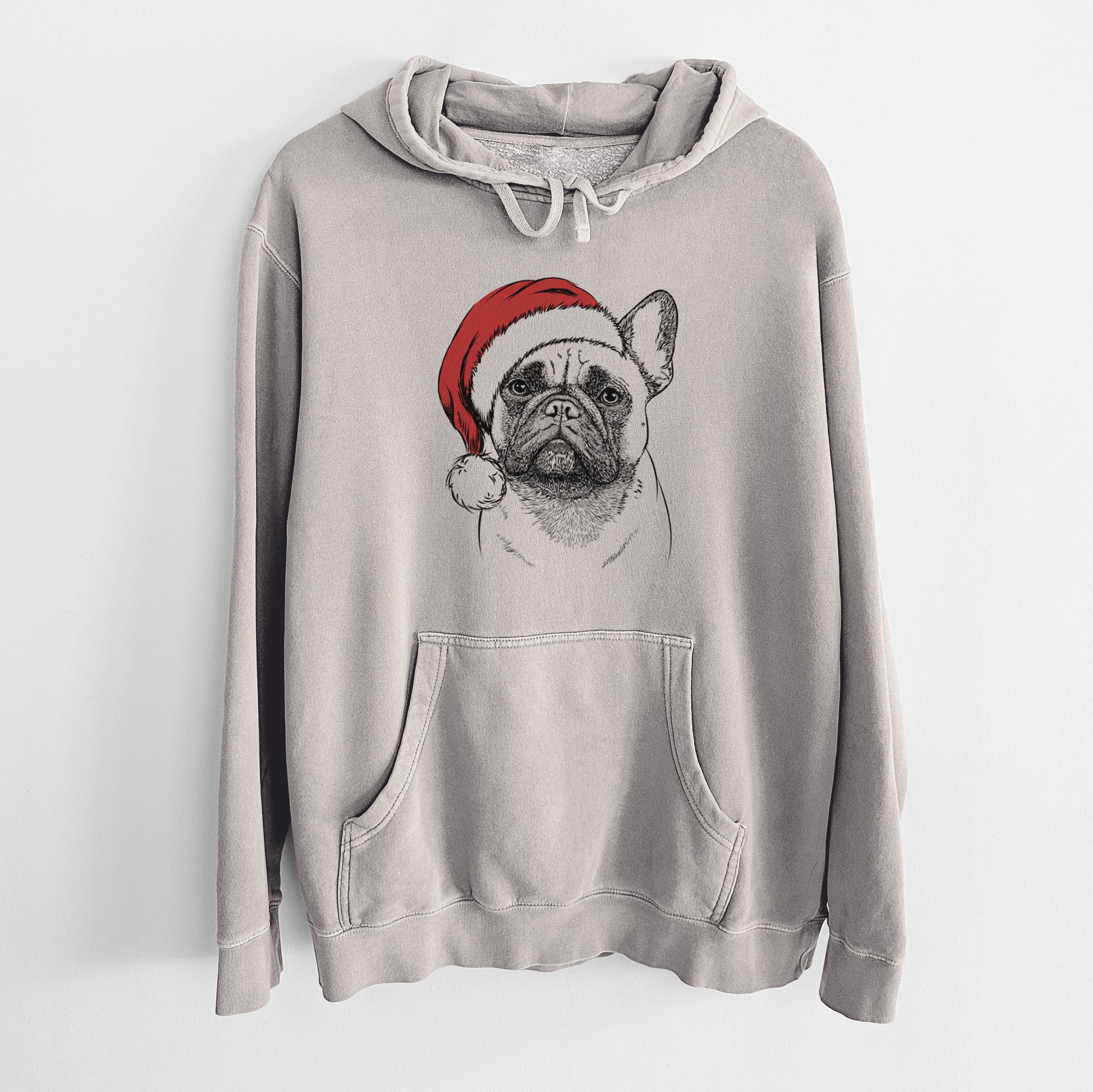 Santa Hat Kingsleigh the French Bulldog - Unisex Pigment Dyed Hoodie