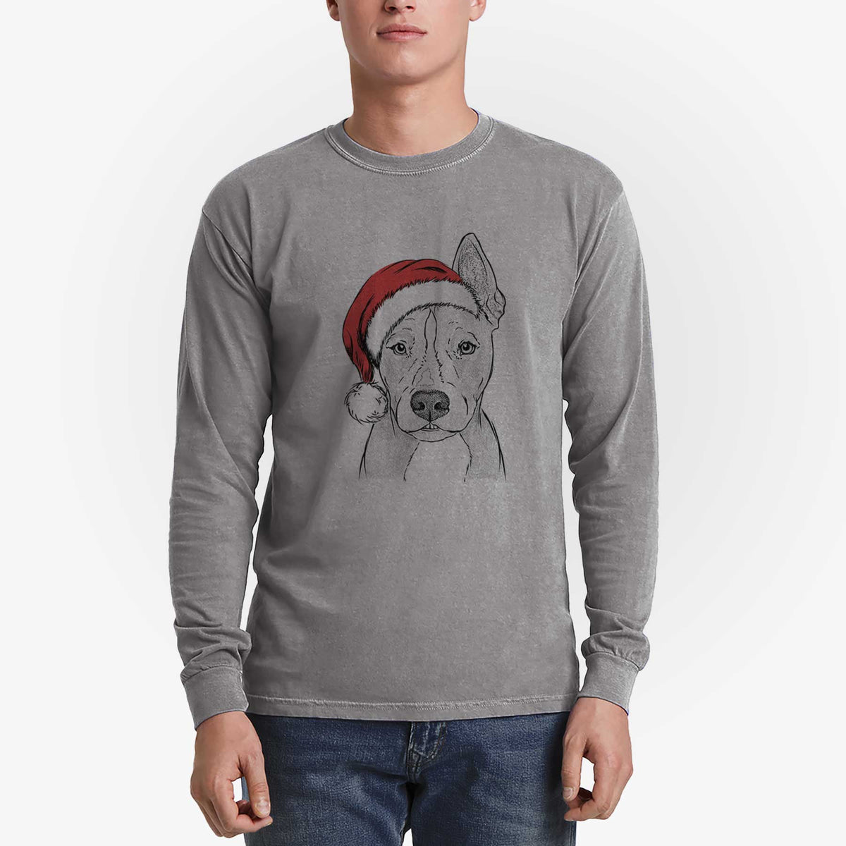 Santa Kisses the Pitbull - Men's Heavyweight 100% Cotton Long Sleeve