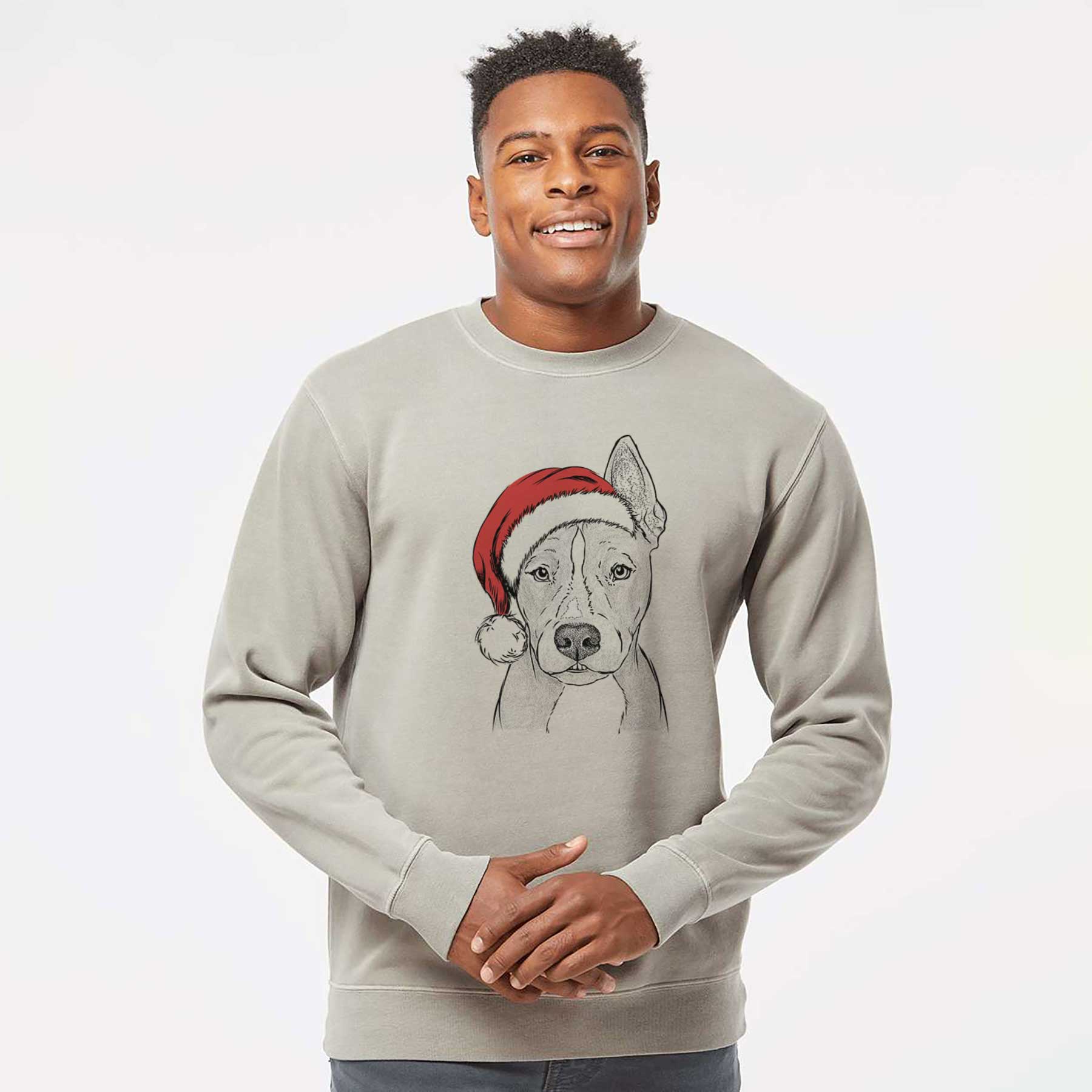 Santa Kisses the Pitbull - Unisex Pigment Dyed Crew Sweatshirt