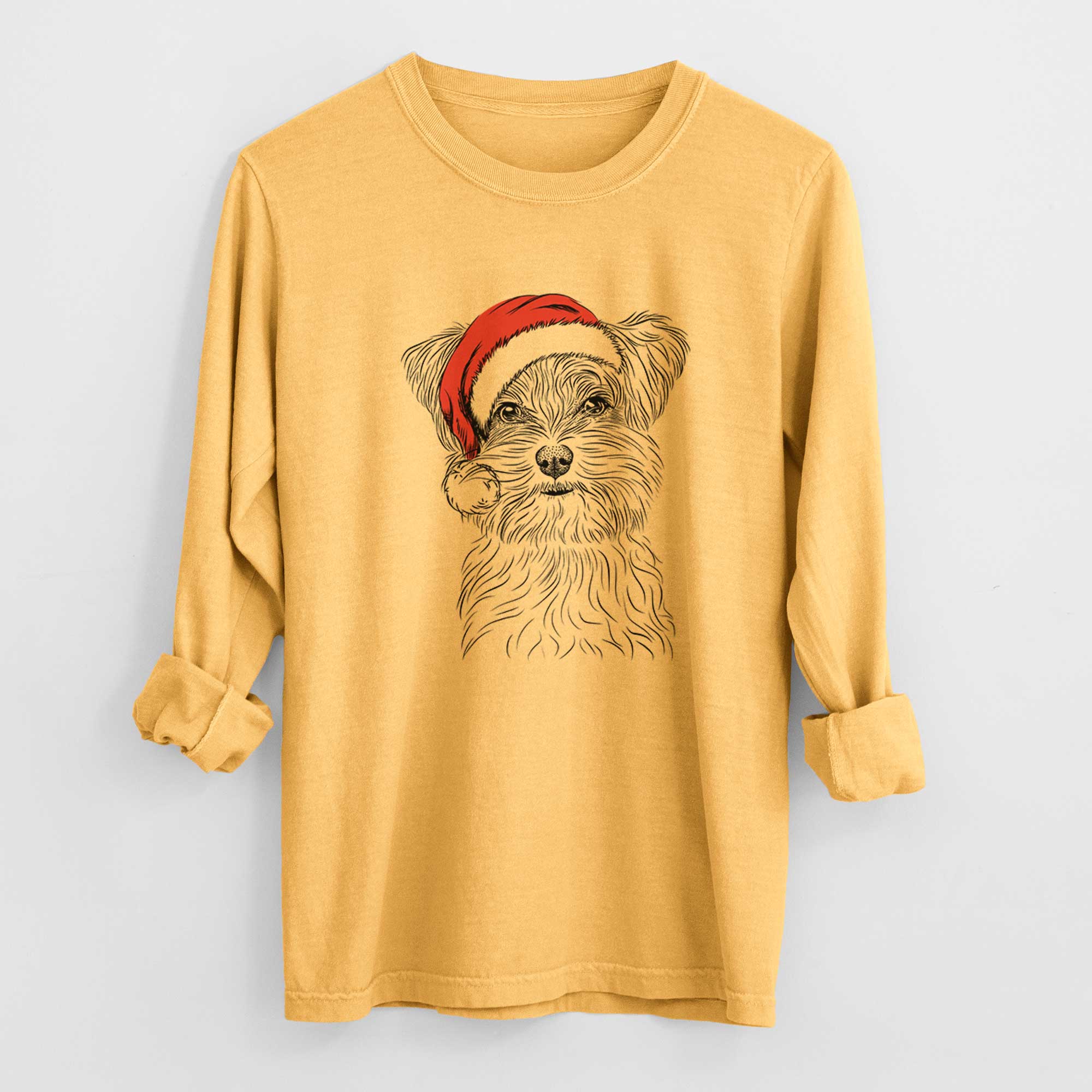 Santa Kiwi the Morkie - Men's Heavyweight 100% Cotton Long Sleeve