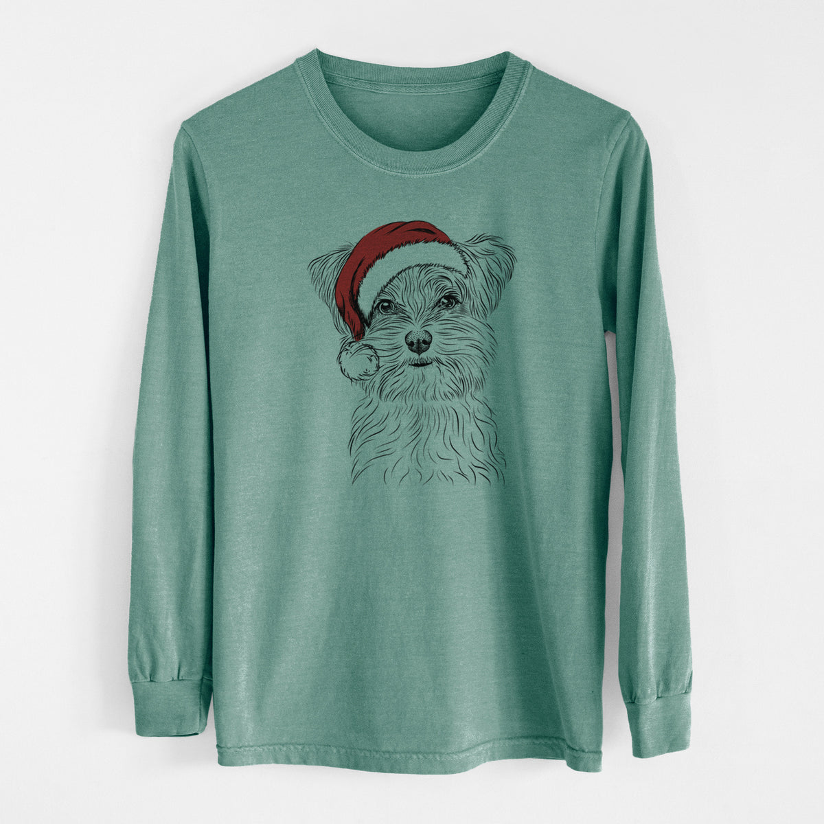 Santa Kiwi the Morkie - Men's Heavyweight 100% Cotton Long Sleeve