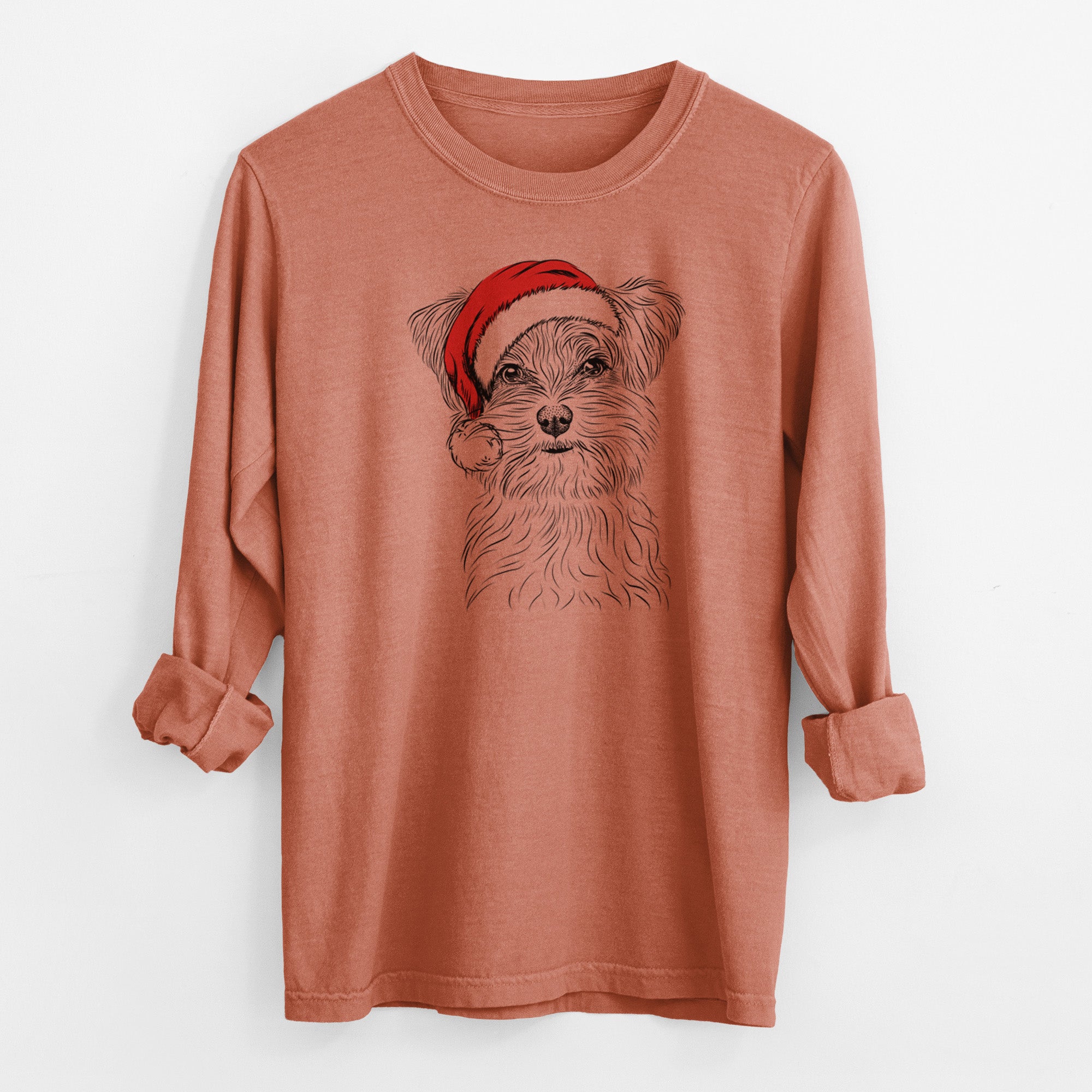 Santa Kiwi the Morkie - Men's Heavyweight 100% Cotton Long Sleeve