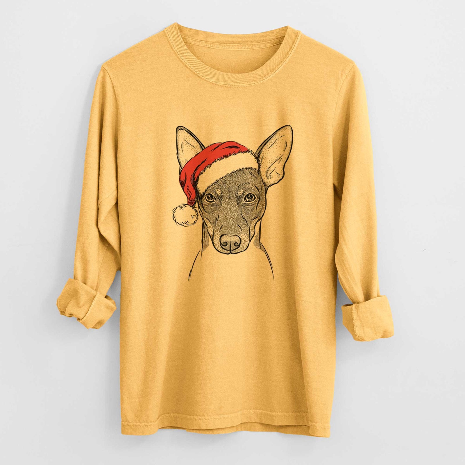 Santa Knox the Rat Terrier - Men's Heavyweight 100% Cotton Long Sleeve