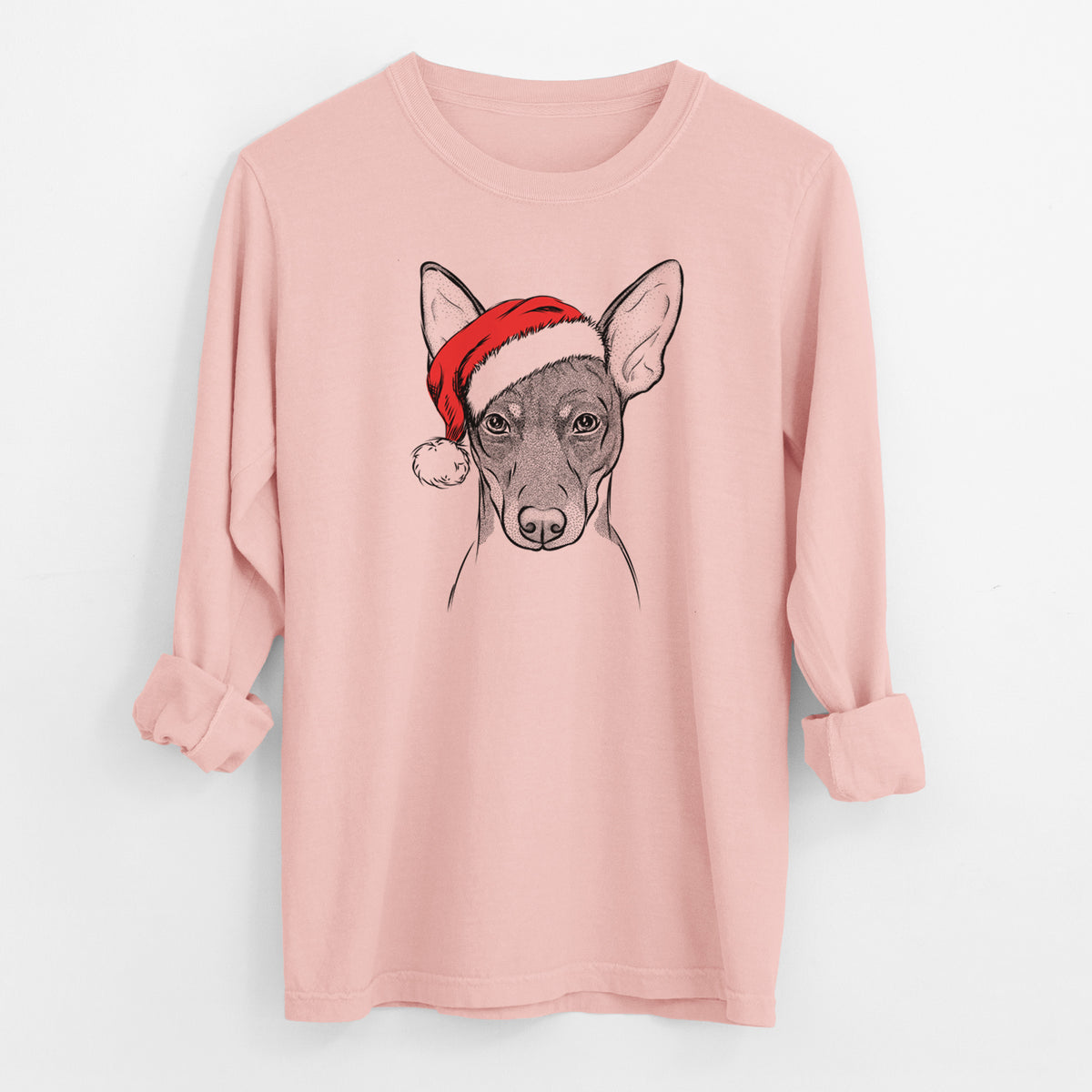 Santa Knox the Rat Terrier - Men's Heavyweight 100% Cotton Long Sleeve