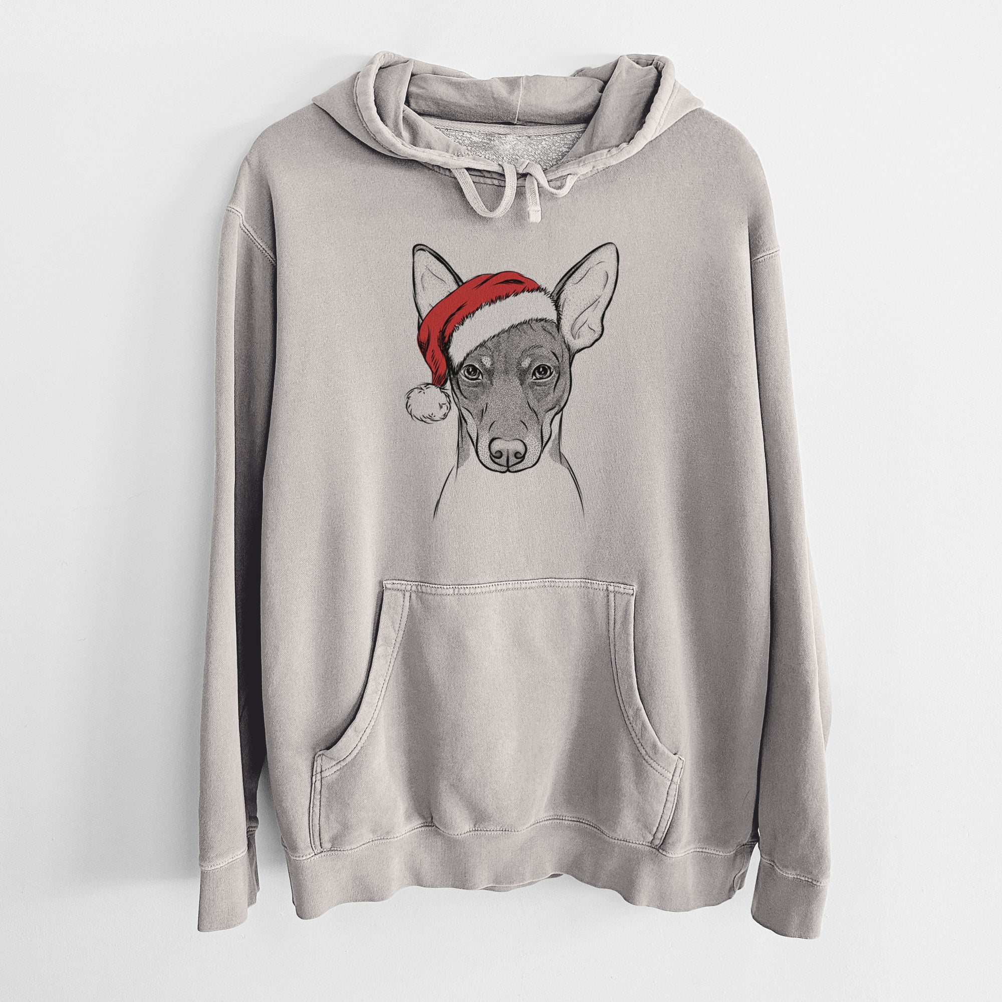 Santa Hat Knox the Rat Terrier - Unisex Pigment Dyed Hoodie