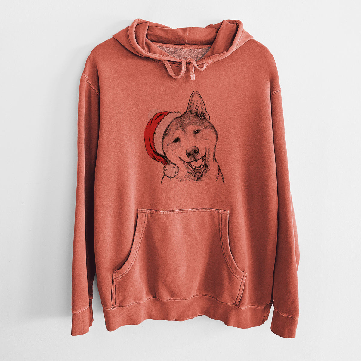 Santa Hat Koby the Shiba Inu - Unisex Pigment Dyed Hoodie