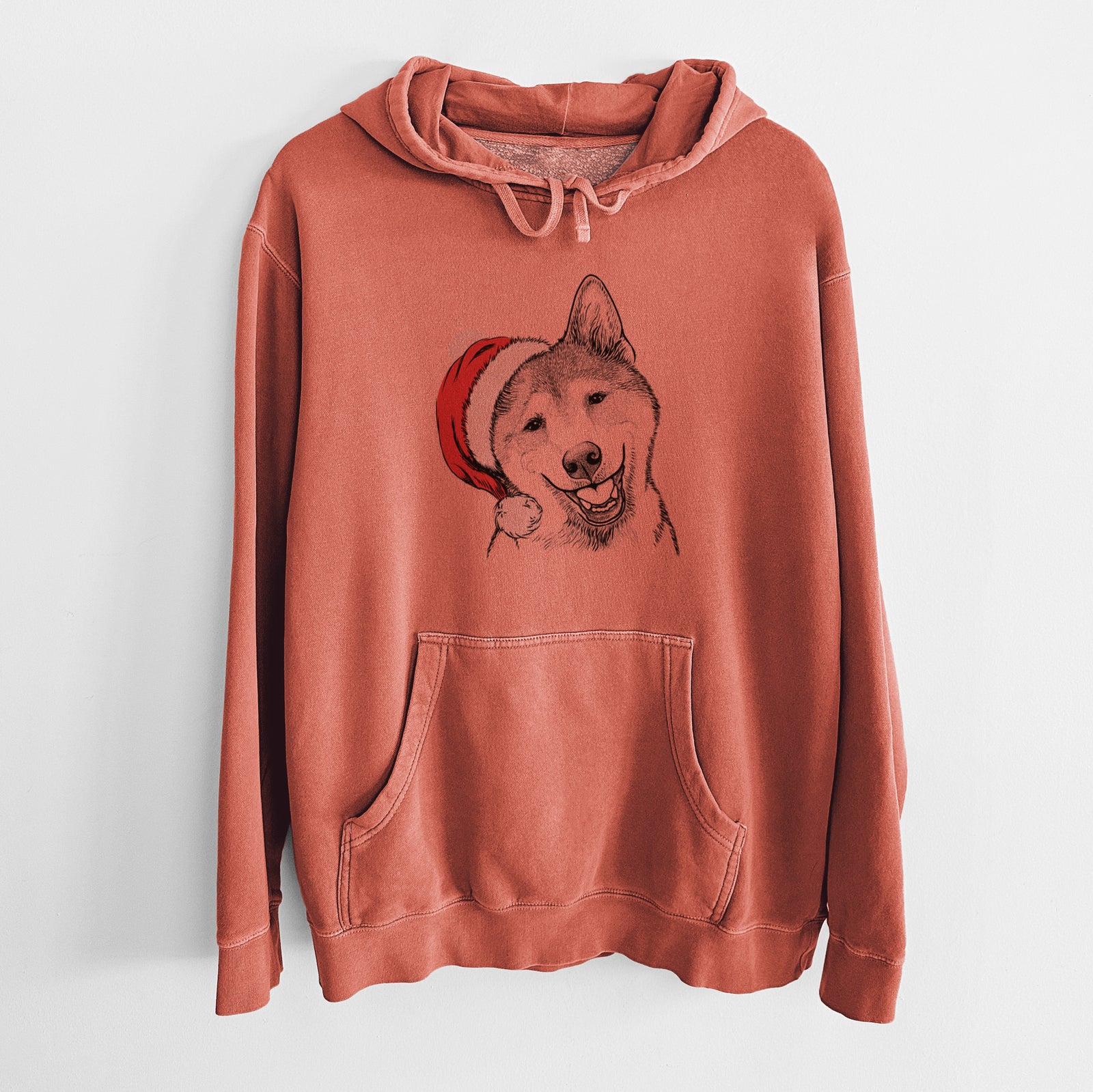 Santa Hat Koby the Shiba Inu - Unisex Pigment Dyed Hoodie