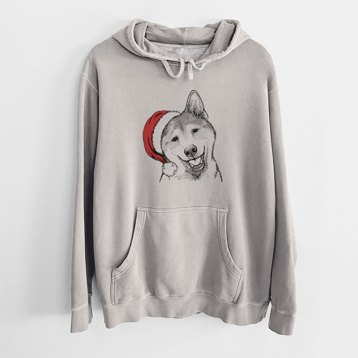 Santa Hat Koby the Shiba Inu - Unisex Pigment Dyed Hoodie