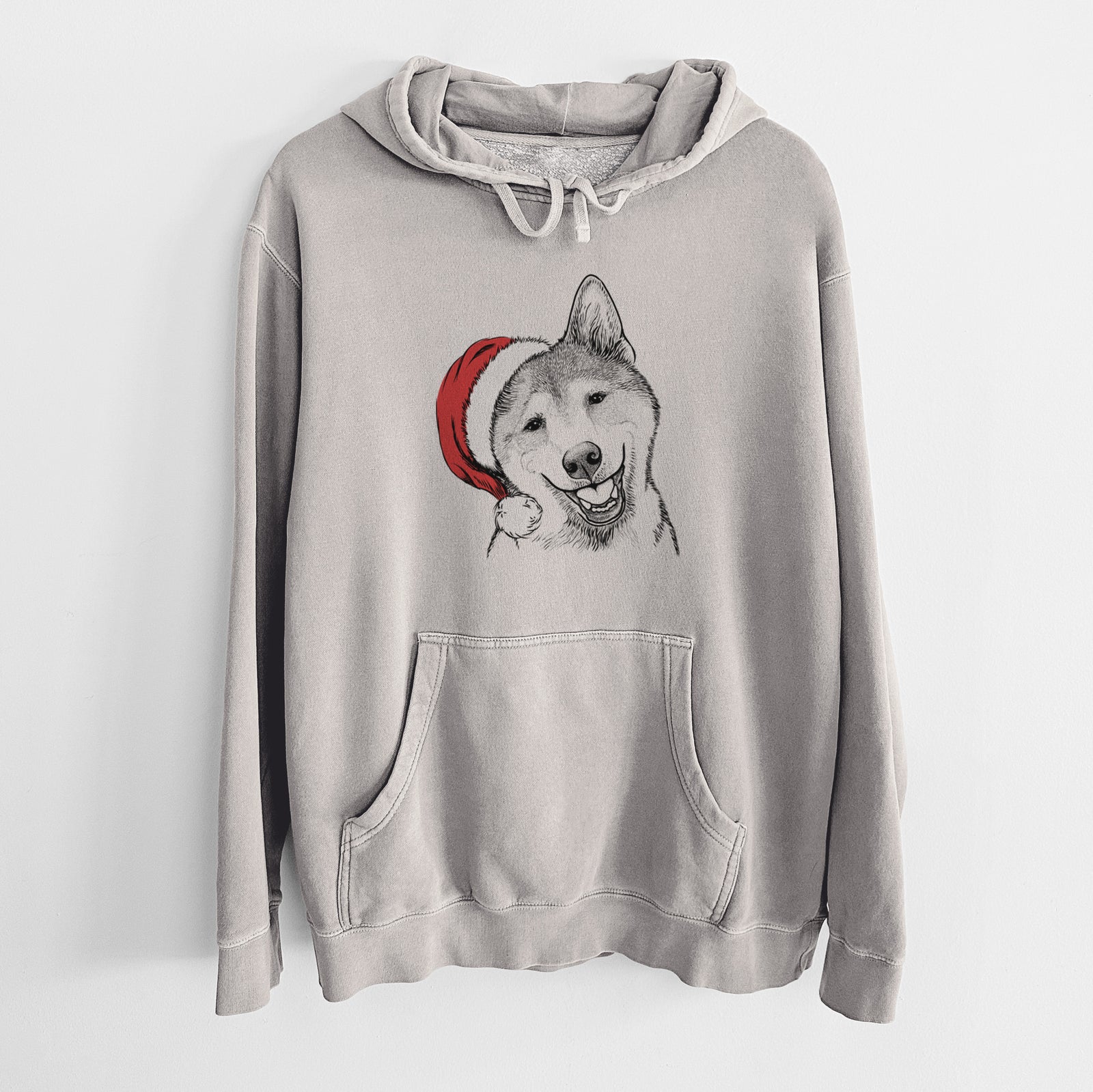 Santa Hat Koby the Shiba Inu - Unisex Pigment Dyed Hoodie