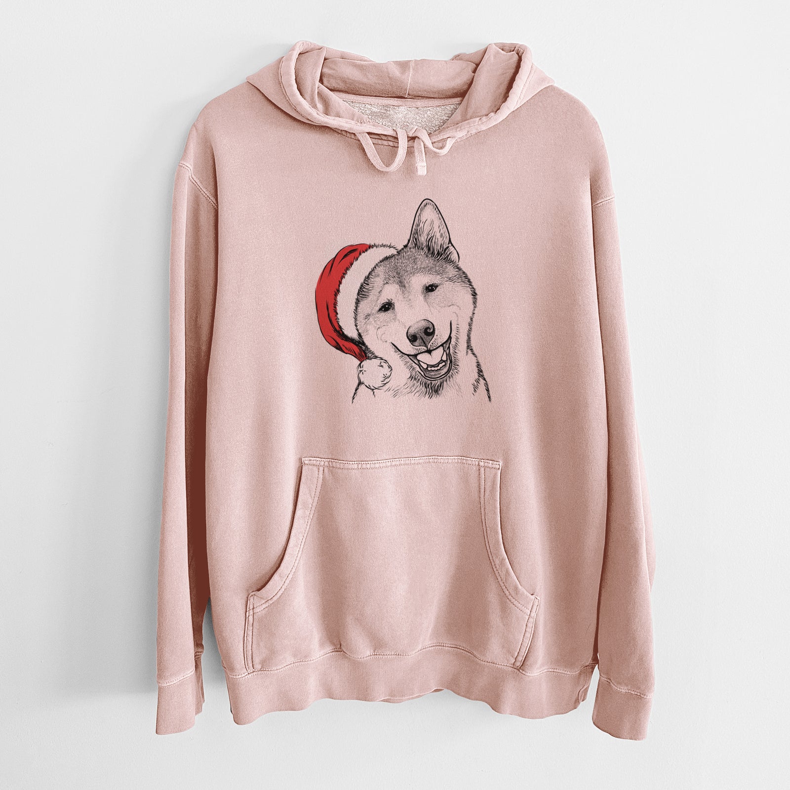Santa Hat Koby the Shiba Inu - Unisex Pigment Dyed Hoodie