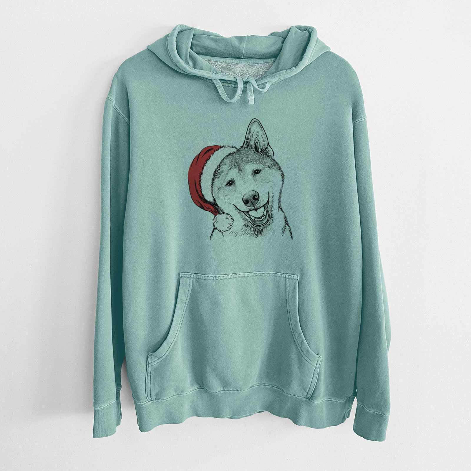 Santa Hat Koby the Shiba Inu - Unisex Pigment Dyed Hoodie