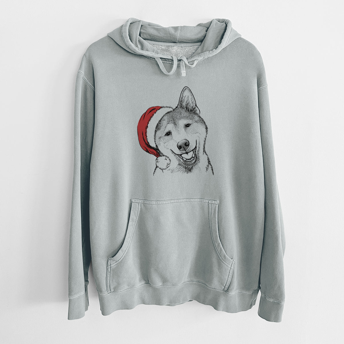 Santa Hat Koby the Shiba Inu - Unisex Pigment Dyed Hoodie