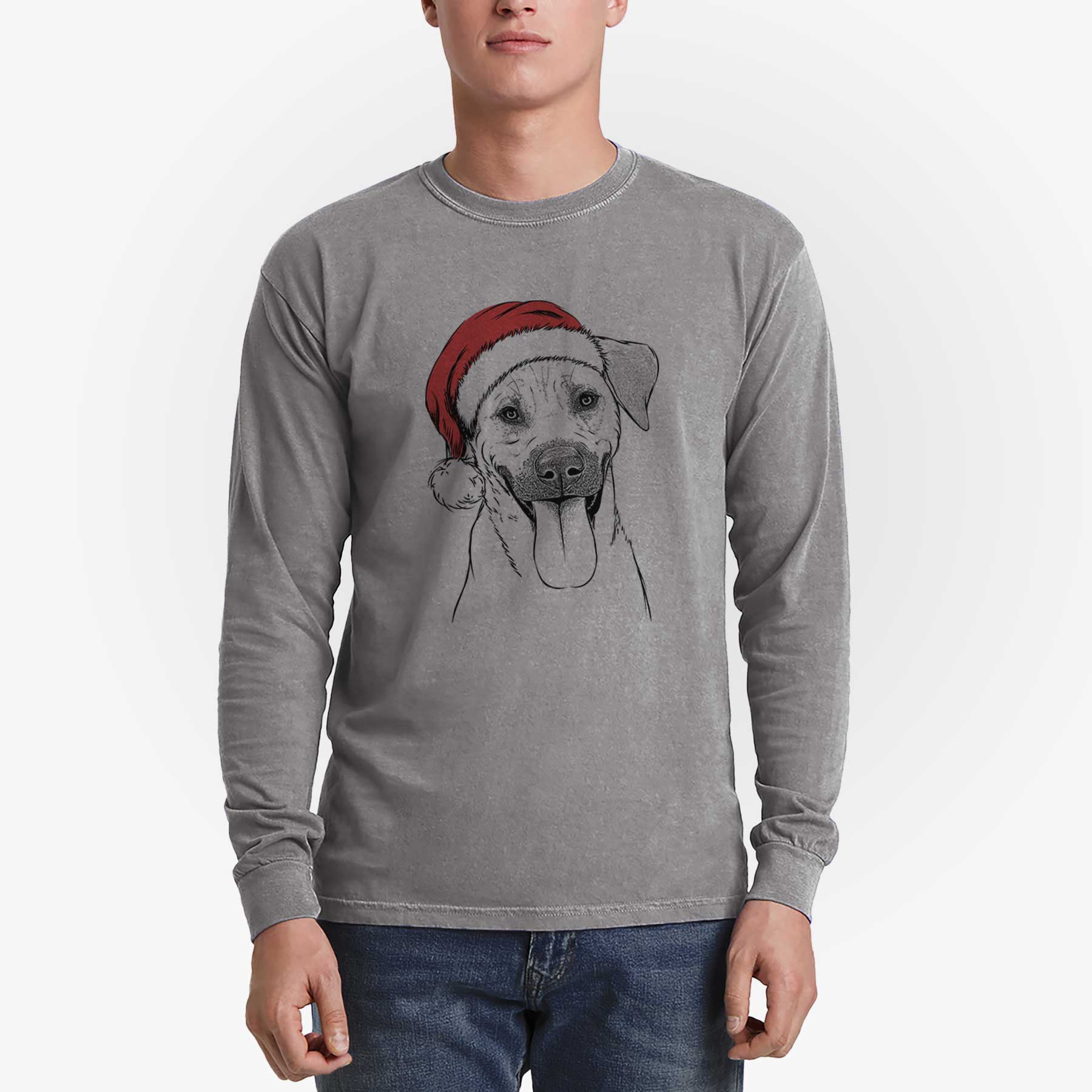 Santa Koda the Black Mouth Cur - Men's Heavyweight 100% Cotton Long Sleeve